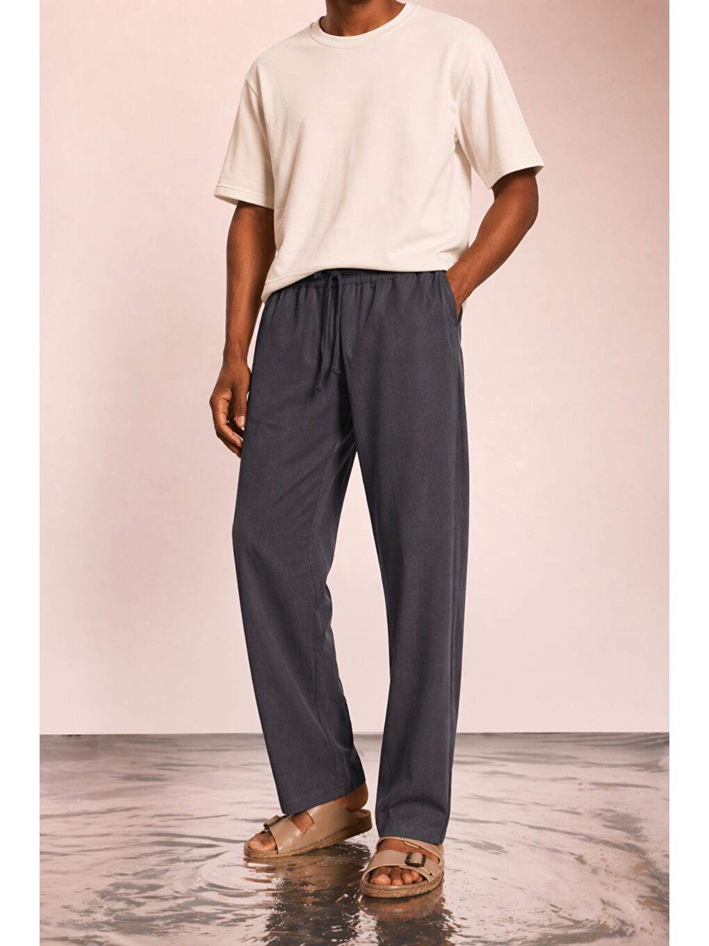Gri Modal Kumaş Erkek Lastikli Bel Rahat Kesim Pantolon – Günlük & Konforlu