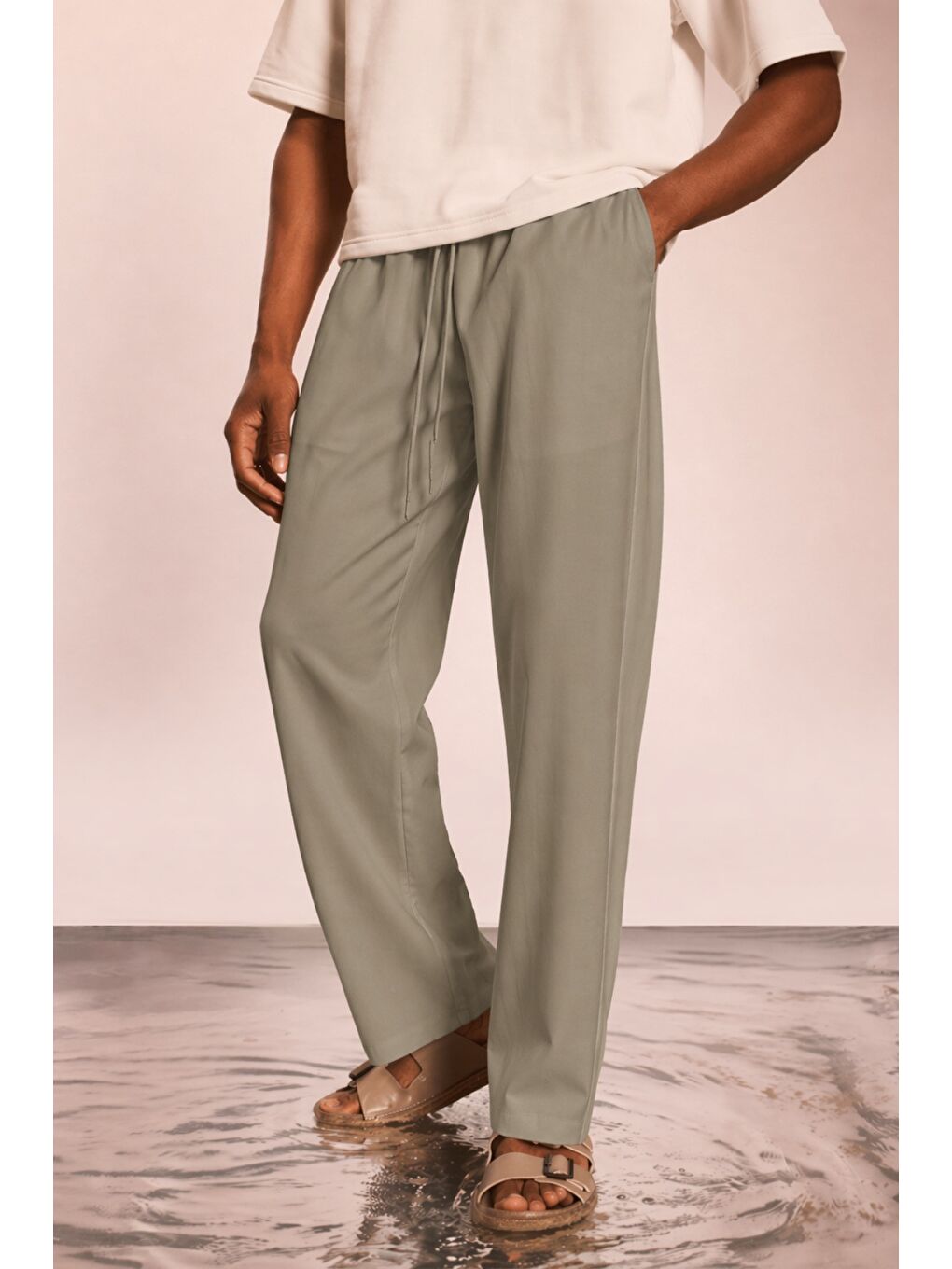 Sarı Modal Kumaş Erkek Lastikli Bel Rahat Kesim Pantolon – Günlük & Konforlu