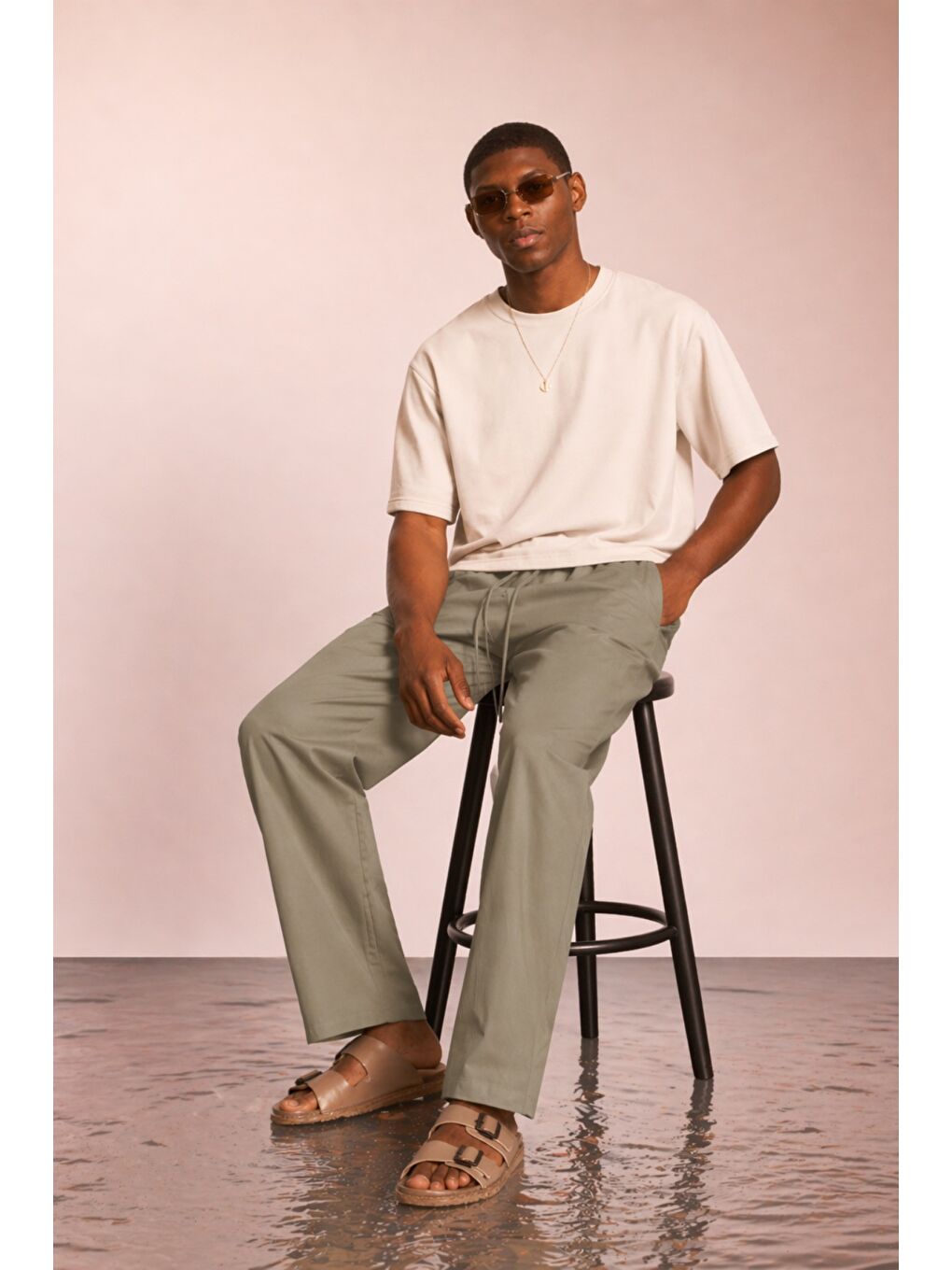 Sarı Modal Kumaş Erkek Lastikli Bel Rahat Kesim Pantolon – Günlük & Konforlu-1