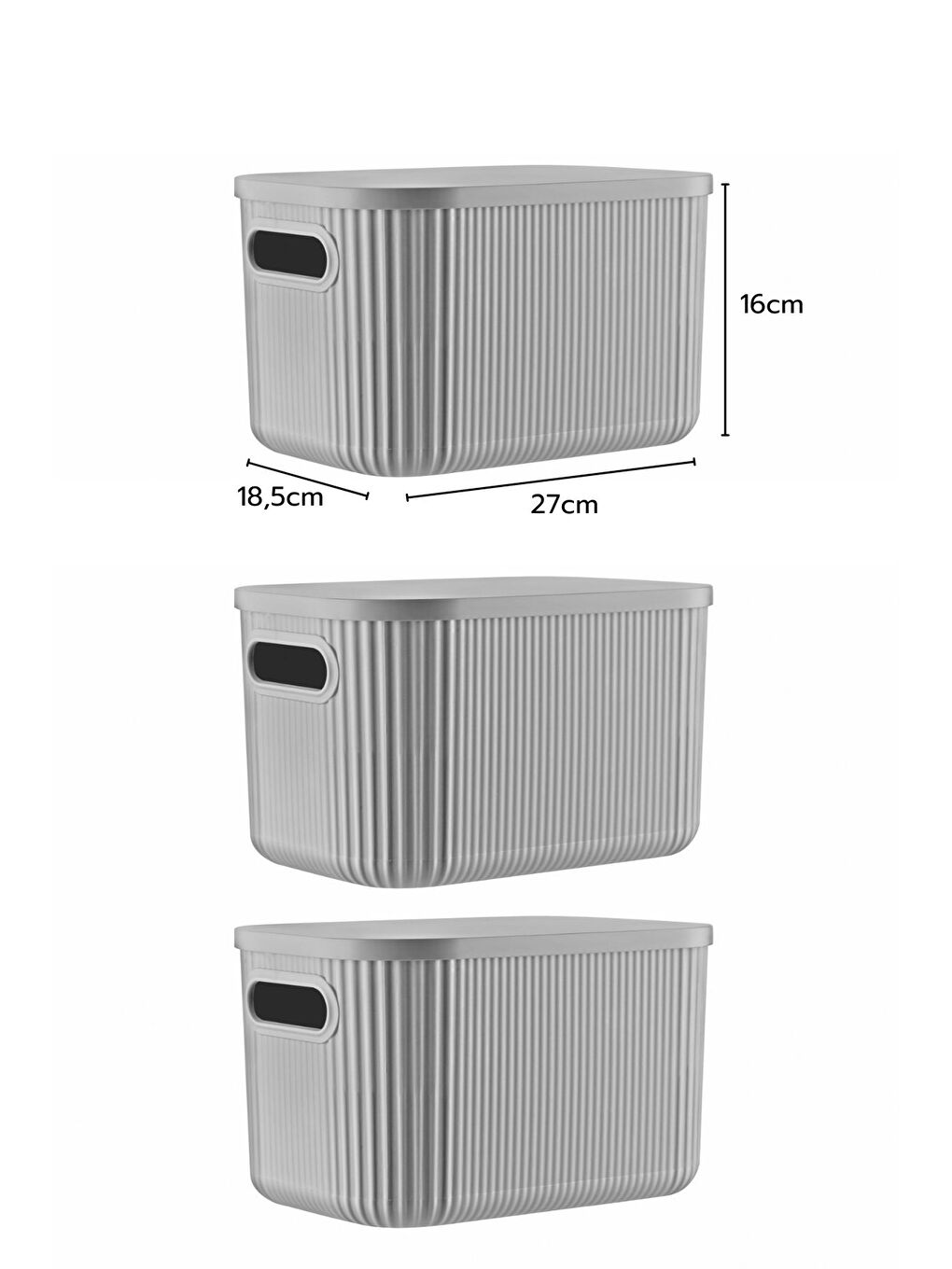 Nandy Home Gri 3 Lü Set Çok Amaçlı Dekoratif Düzenleyici Depolama Kutusu 6 2LT - 2