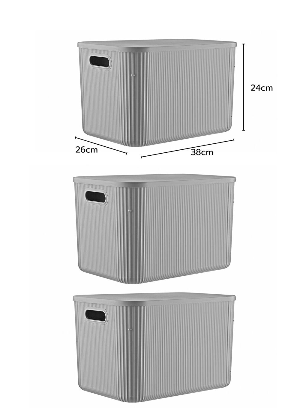 Nandy Home Gri 3 Lü Set Çok Amaçlı Dekoratif Düzenleyici Depolama Kutusu 21LT - 2