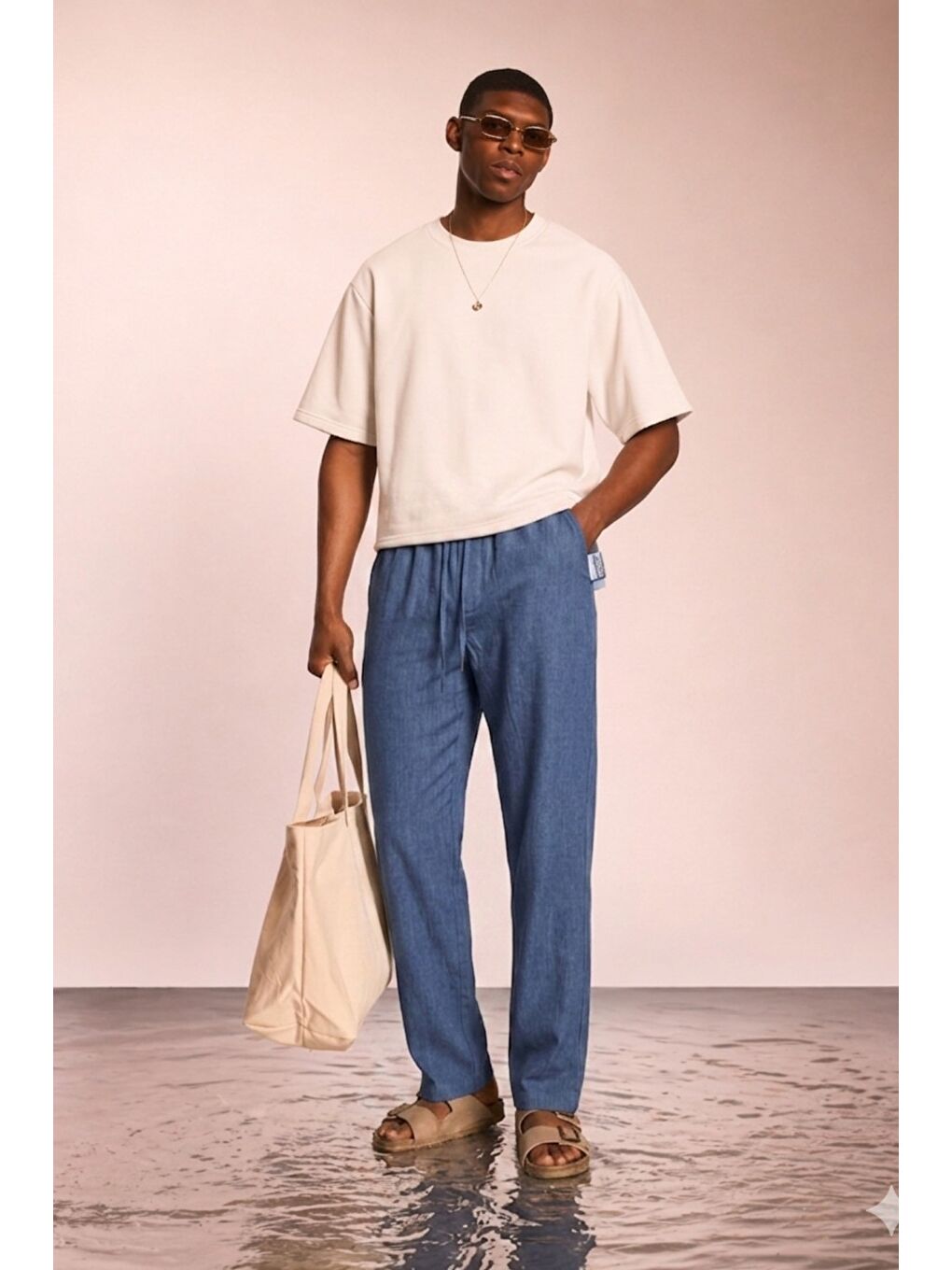 Lacivert Modal Kumaş Erkek Lastikli Bel Rahat Kesim Pantolon – Günlük & Konforlu-1