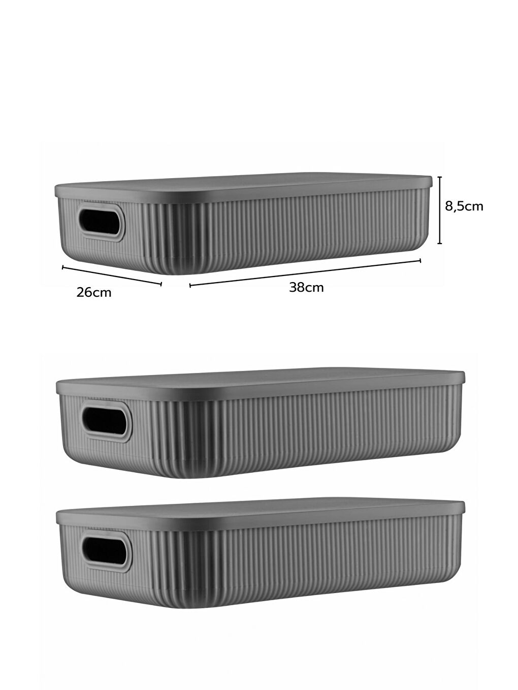 Nandy Home Antrasit 3 Lü Set Çok Amaçlı Dekoratif Düzenleyici Depolama Kutusu 6 8LT - 2