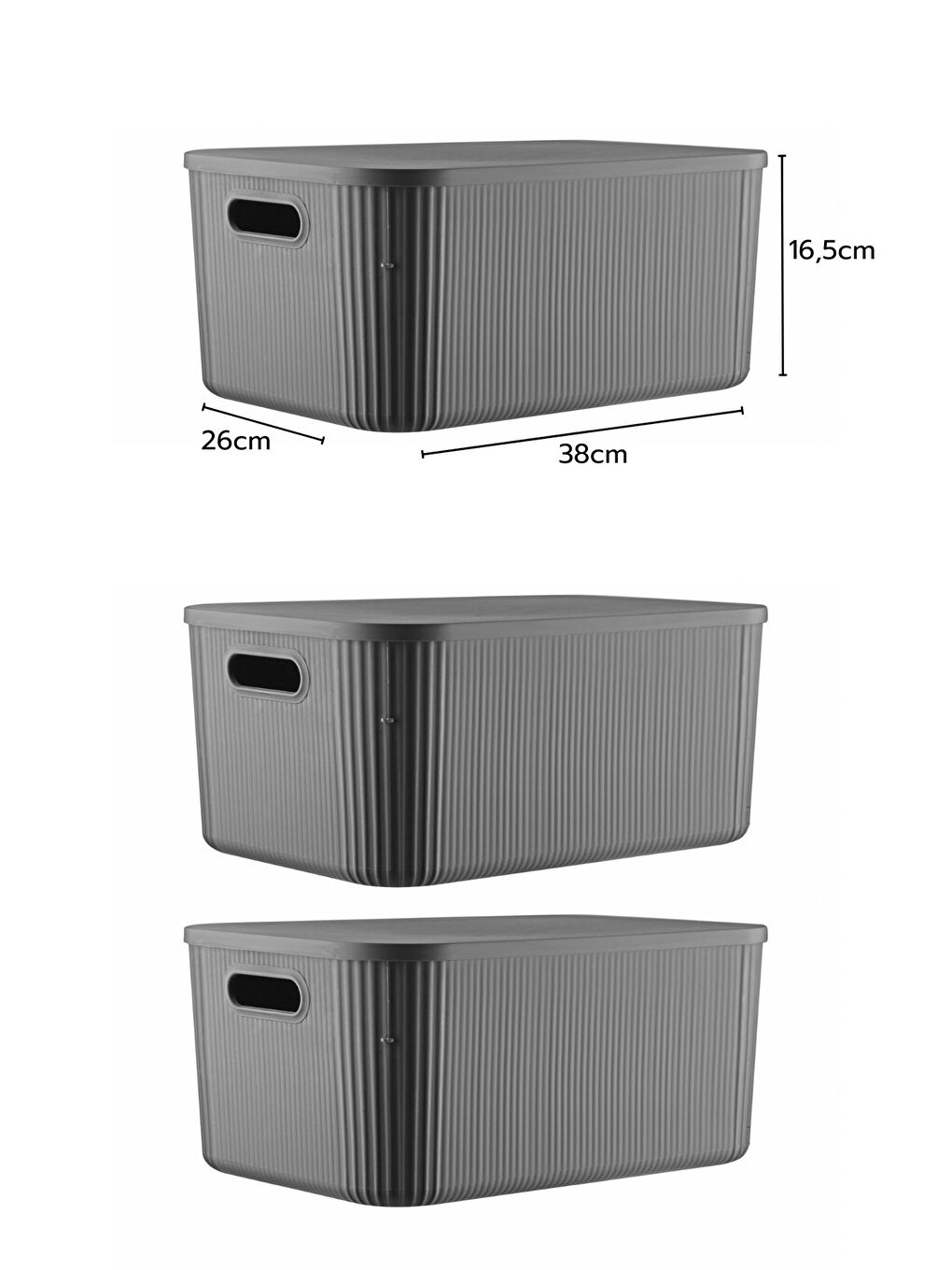 Nandy Home Antrasit 3 Lü Set Çok Amaçlı Dekoratif Düzenleyici Depolama Kutusu 13 4LT - 2