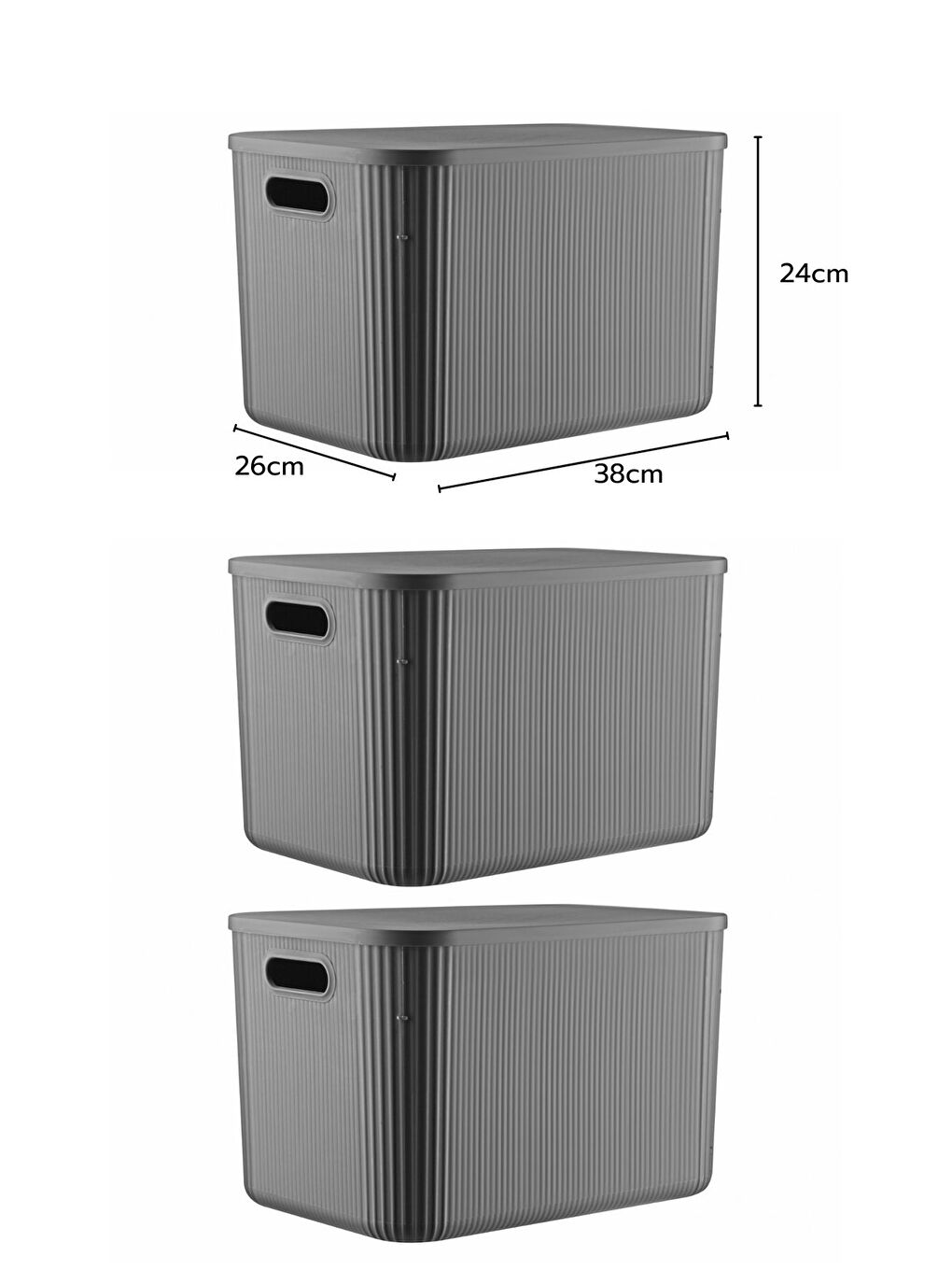 Nandy Home Antrasit 3 Lü Set Çok Amaçlı Dekoratif Düzenleyici Depolama Kutusu 21LT - 2