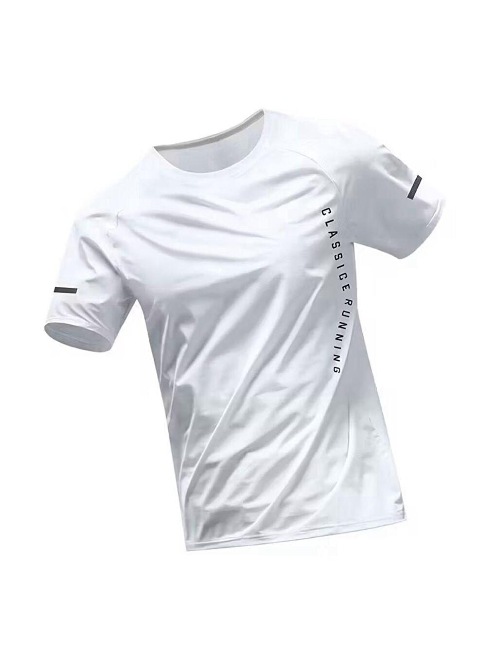 Beyaz Classic Running Ice Silk Erkek Sporcu Tişört Nefes Alabilir Hızlı Kuruyan Koşu ve Fitness Tişörtü-1
