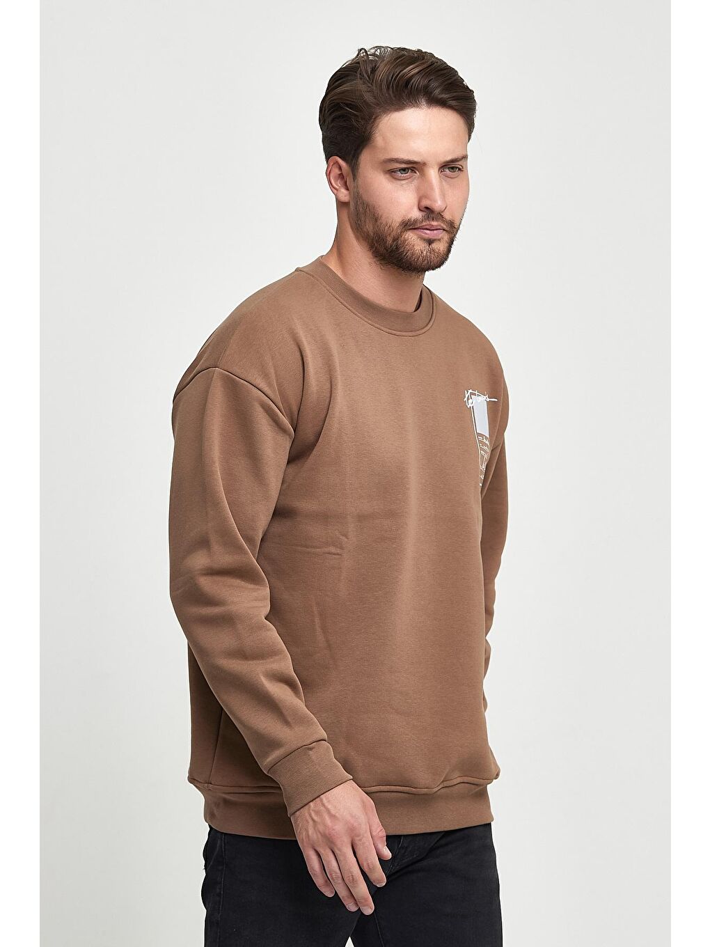 Rodi Kahverengi 3 İplik Şardonlu Bisiklet Yaka Erkek Sweatshirt - 2