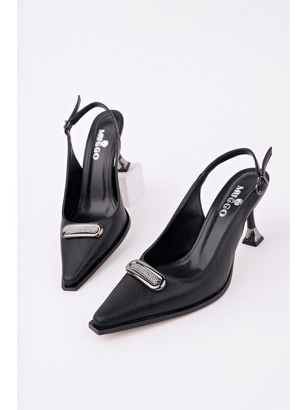 Siyah HEELS Arkası Açık Toka Detaylı Günlük Klasik Topuklu Kadın Stiletto Ayakkabı