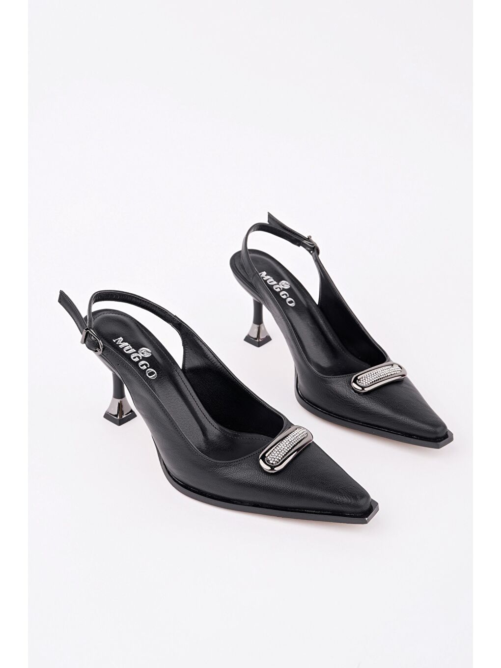 Siyah HEELS Arkası Açık Toka Detaylı Günlük Klasik Topuklu Kadın Stiletto Ayakkabı-3