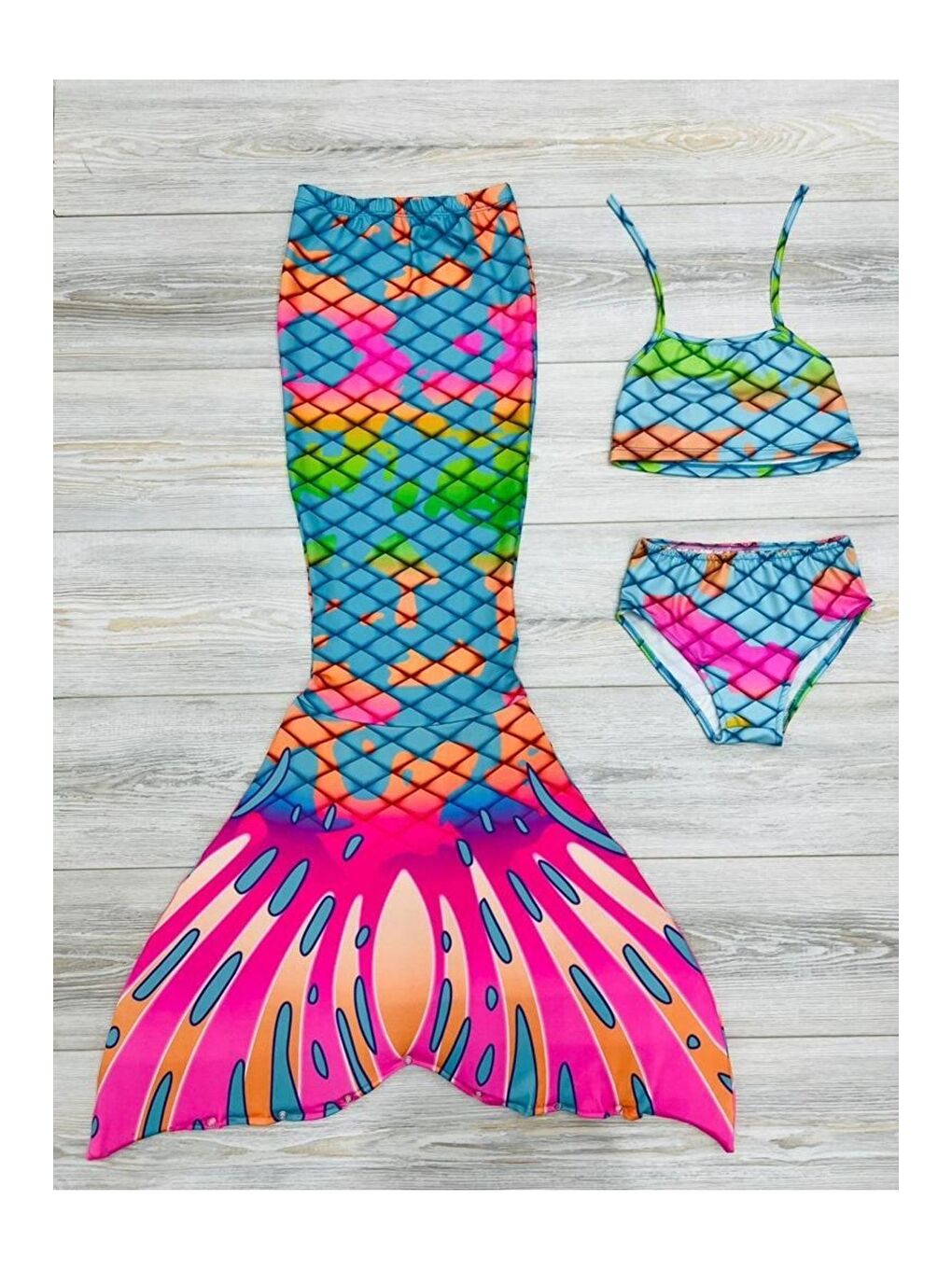Mavi Kız Çocuk Deniz Kızı Mayo Kostüm Renkli