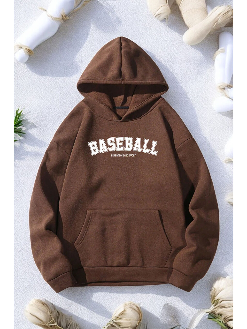 uyguntarz Açık Kahverengi Baseball Baskılı Oversize Sweatshirt