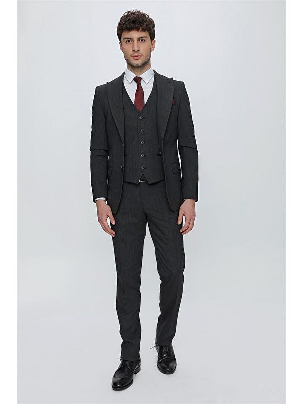 Siyah Çizgili Kırlangıç Yaka Astarlı Yelekli 6 Drop Slim Fit Dar Kesim Klasik Takım 1001230160-1