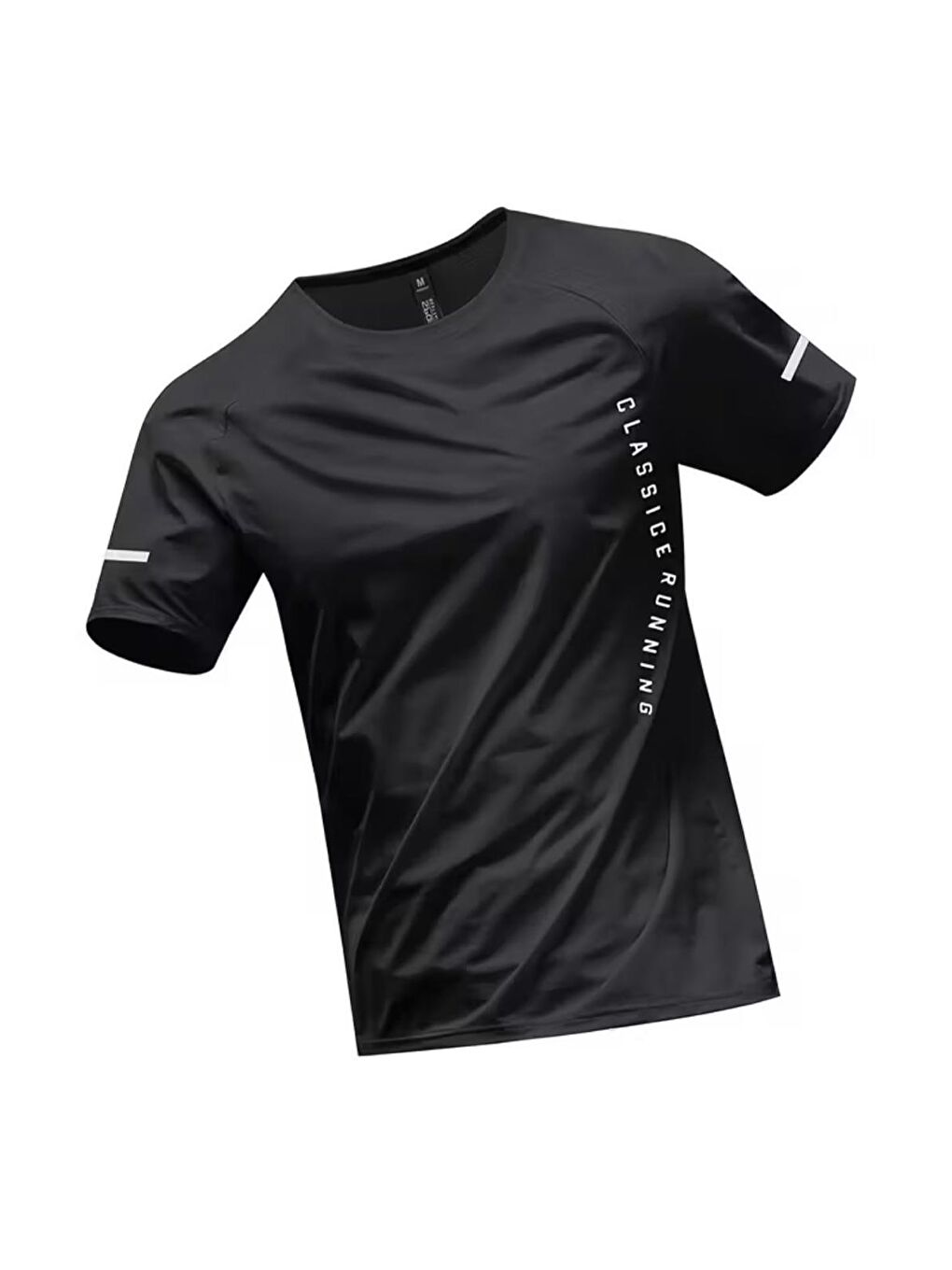 Siyah Classic Running Ice Silk Erkek Sporcu Tişört Nefes Alabilir Hızlı Kuruyan Koşu ve Fitness Tişörtü-1