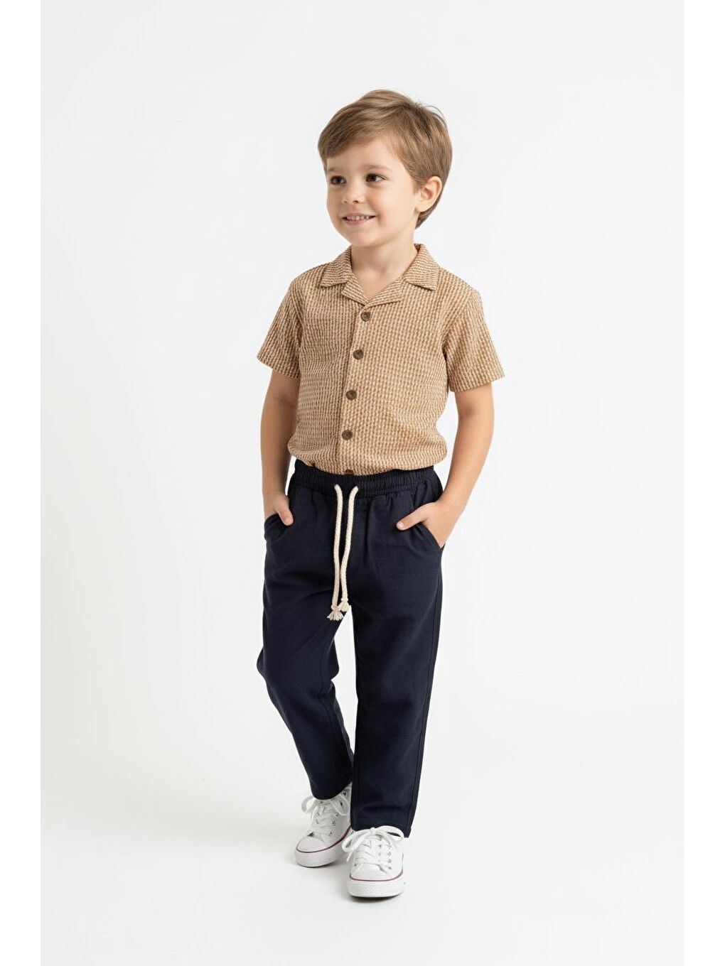 Sarı Kabartma Çizgili Gömlek 2li Takım