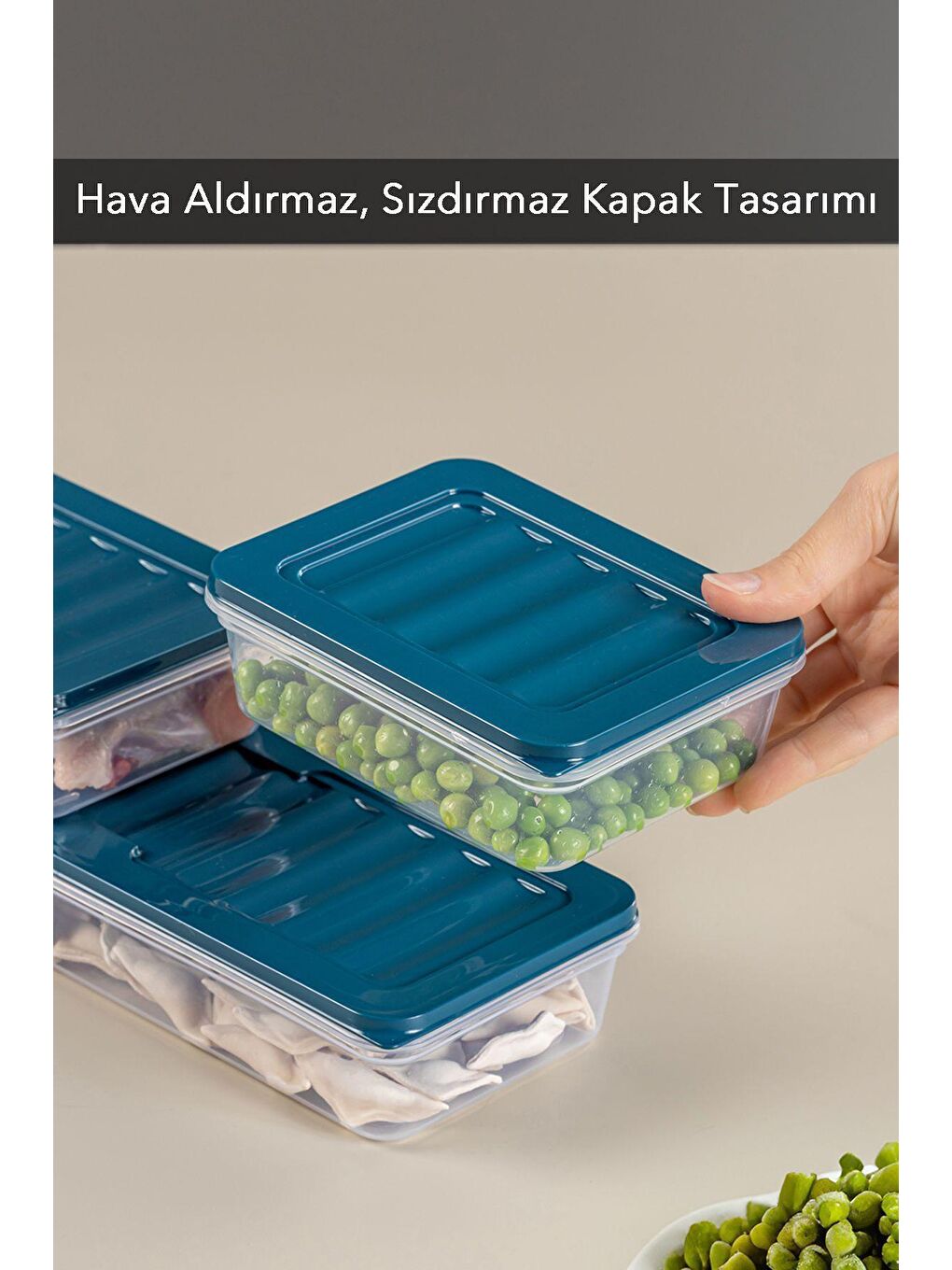 Meleni Home Petrol 3'lü Buzdolabı Organizer Mikrodalga Ve Difrize Uygun Saklama Kabı Petrol 1 X 1170ml - 2 X 600ml - 3