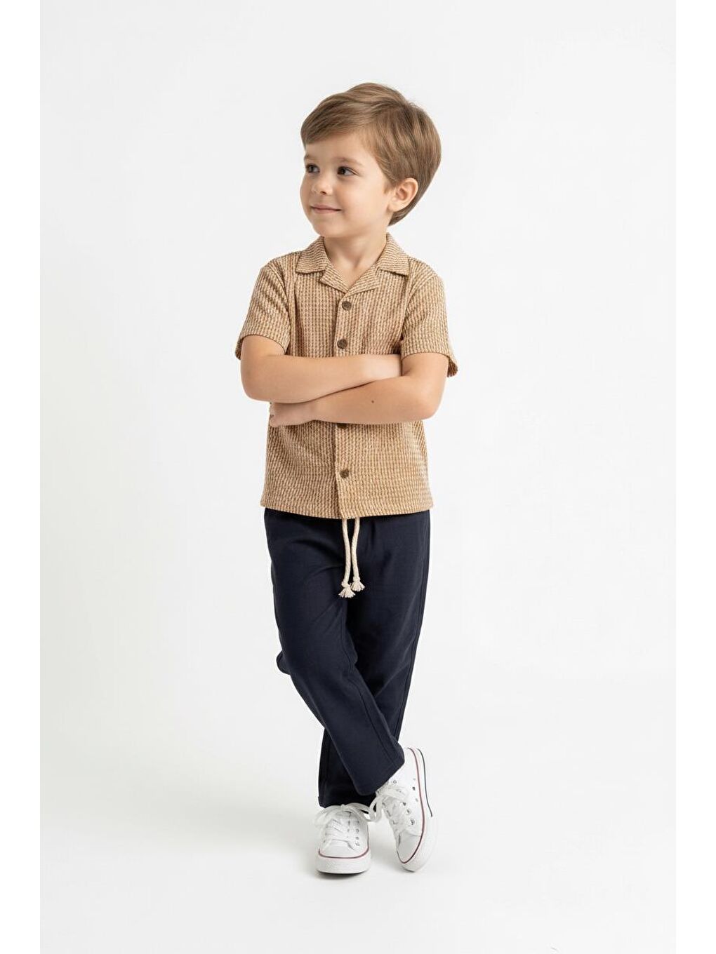 Sarı Kabartma Çizgili Gömlek 2li Takım-4