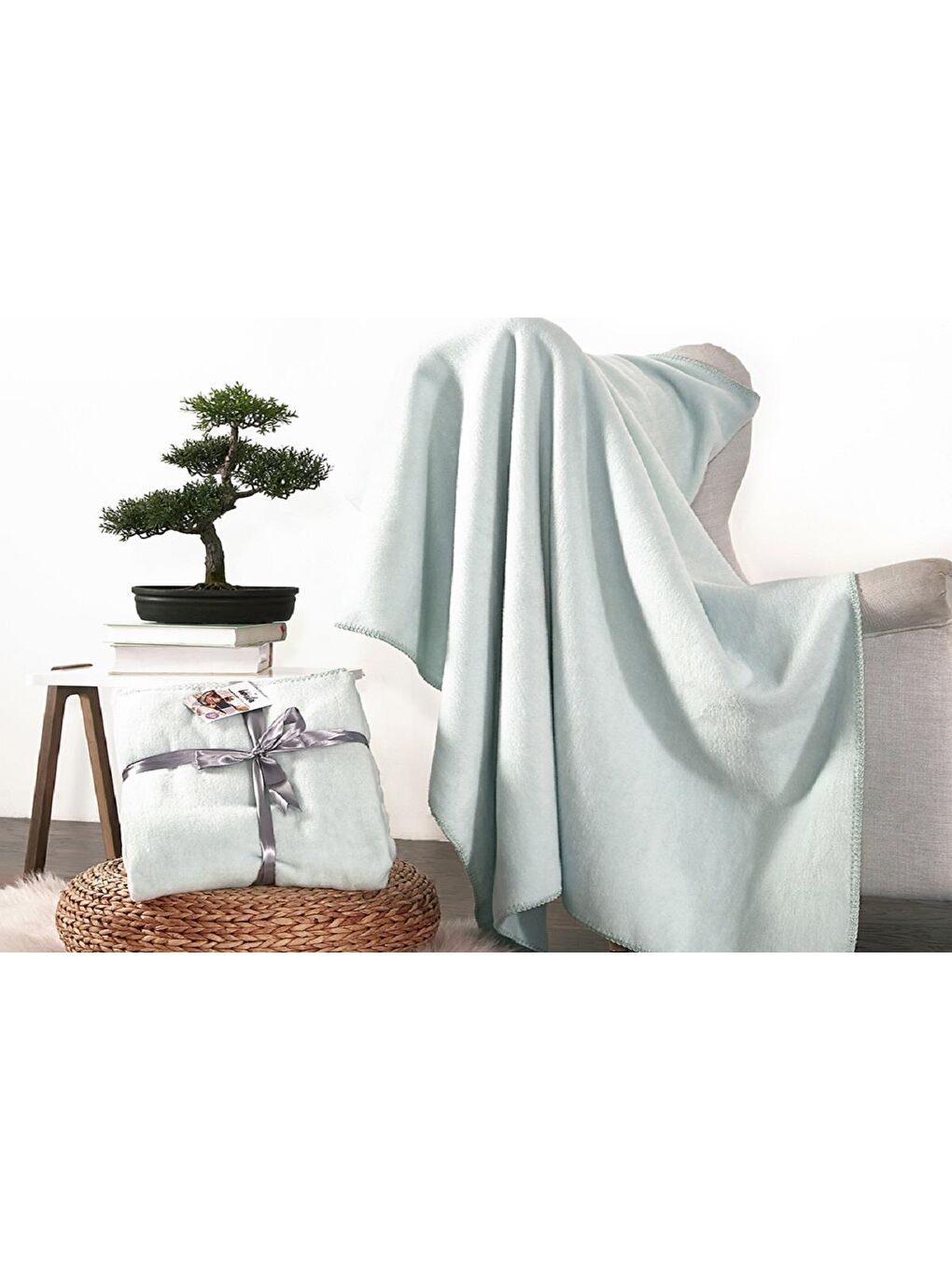 Pamuklu Tv Battaniye 127X155 Basic Su Yeşili