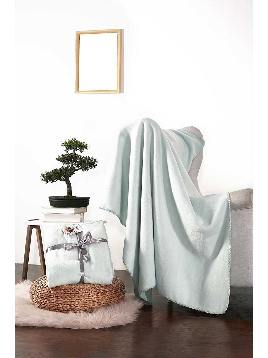 Pamuklu Tv Battaniye 127X155 Basic Su Yeşili-1