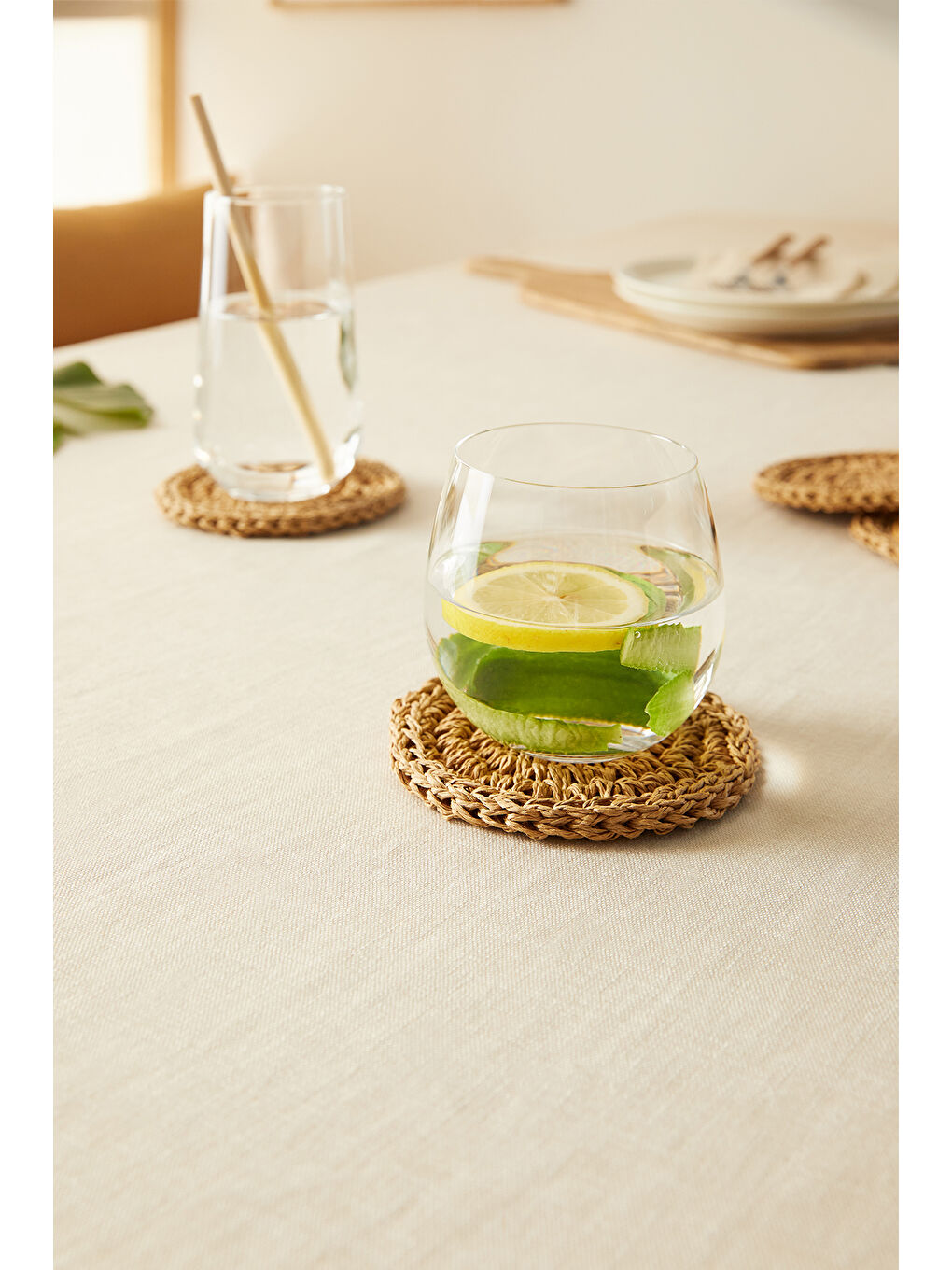 4'lü Bej Renk Rafya Bardak Altlığı Ø 11 cm-2