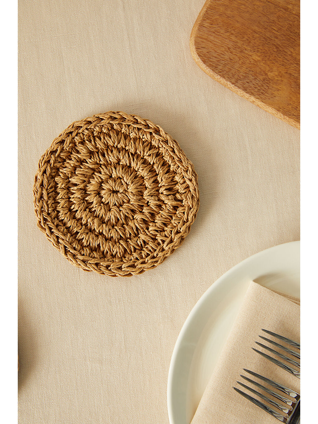 4'lü Bej Renk Rafya Bardak Altlığı Ø 11 cm-3