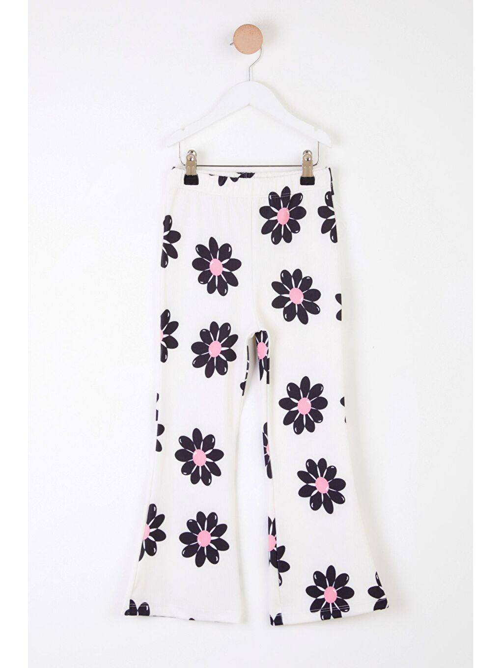 Kız Çocuk Siyah Çicekli İspanyol Paça Pantolon - 25717