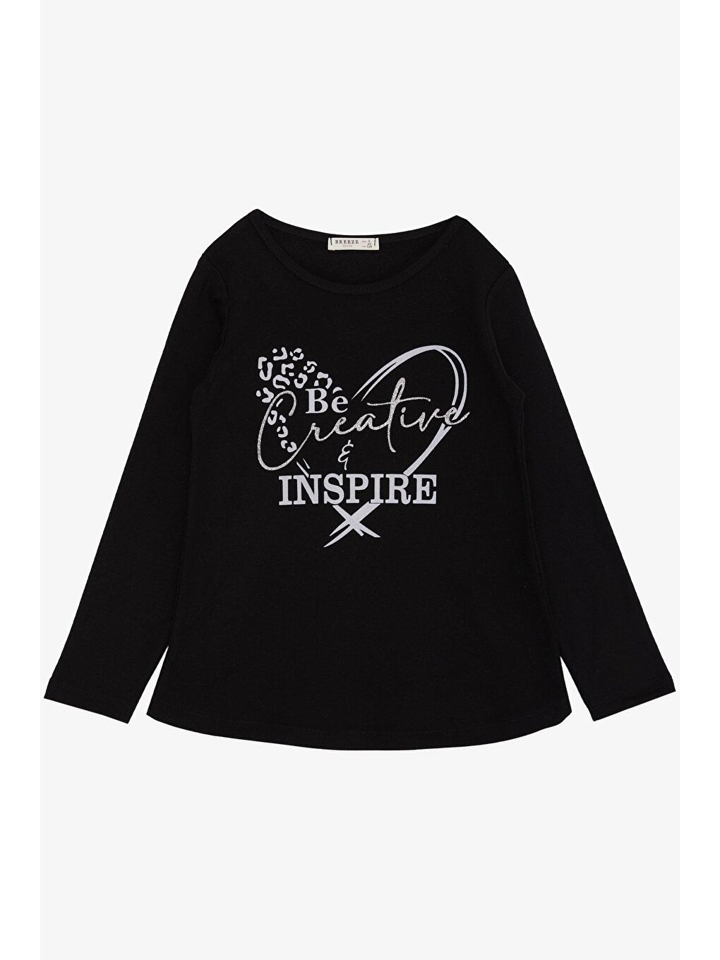 Kız Çocuk Uzun Kollu Tişört Yazı Baskılı Simli Siyah (6-12 Yaş)