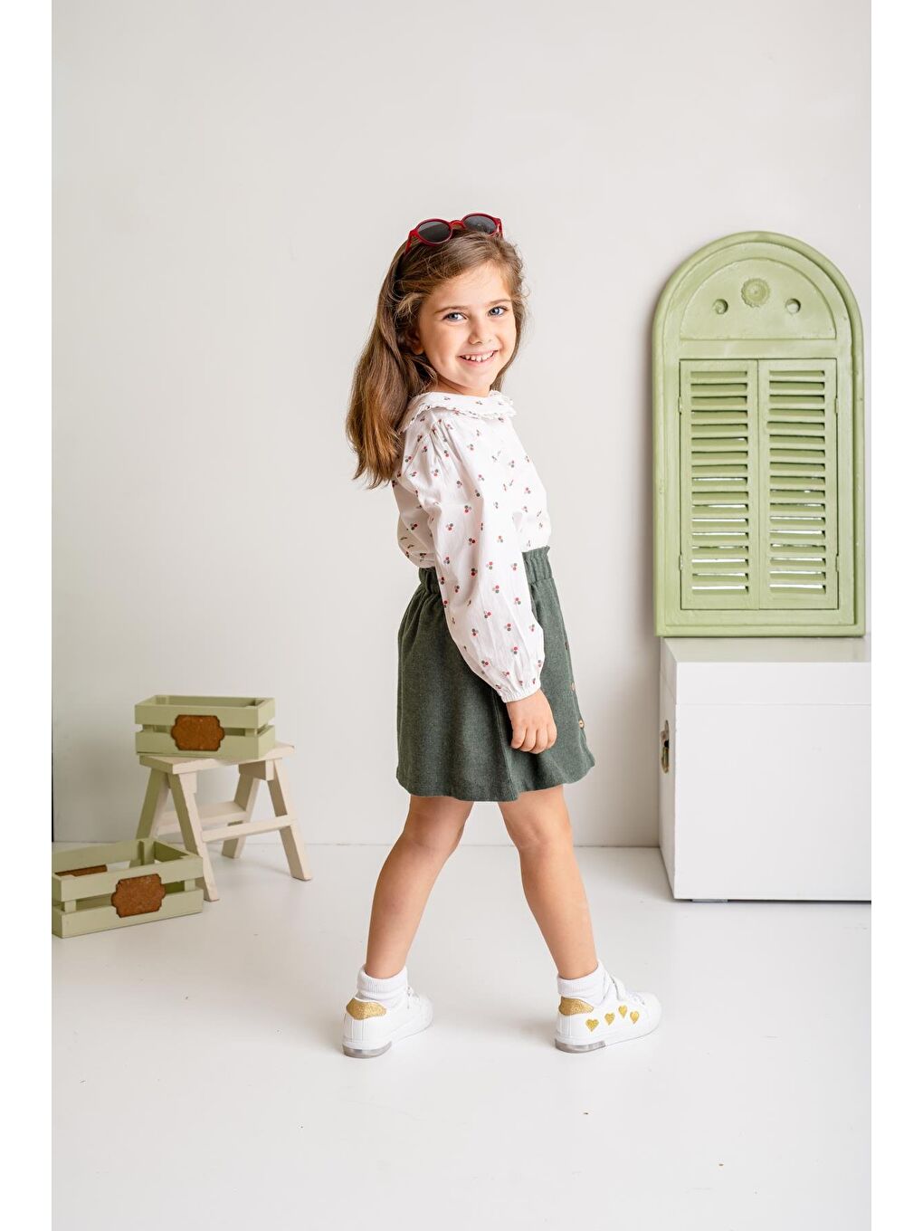 Kız Çocuk Bebe Yaka Desenli Gömlek - Ekru-1