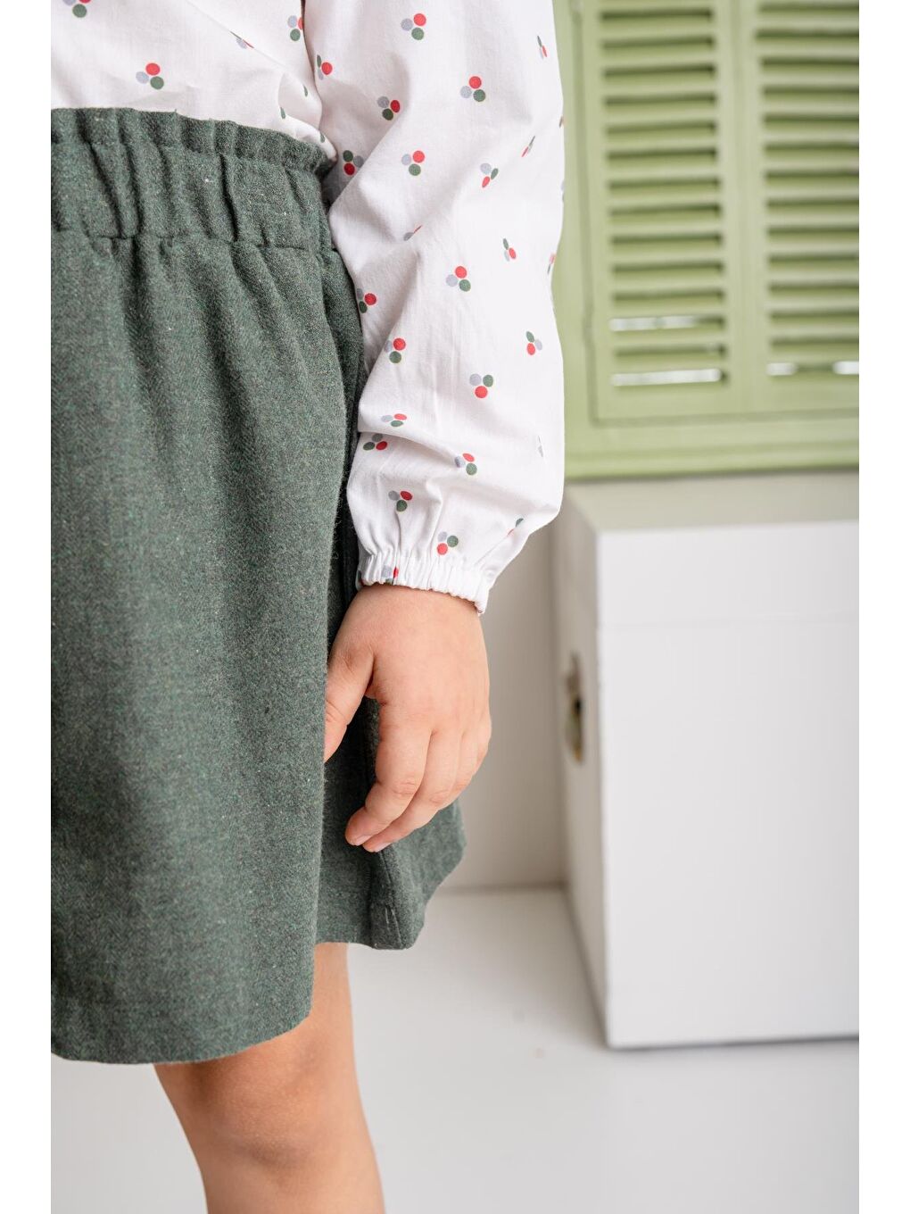 Kız Çocuk Bebe Yaka Desenli Gömlek - Ekru-2