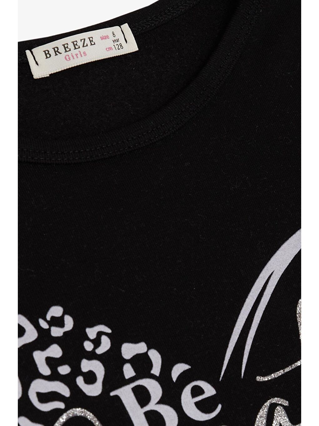 Kız Çocuk Uzun Kollu Tişört Yazı Baskılı Simli Siyah (6-12 Yaş)-3