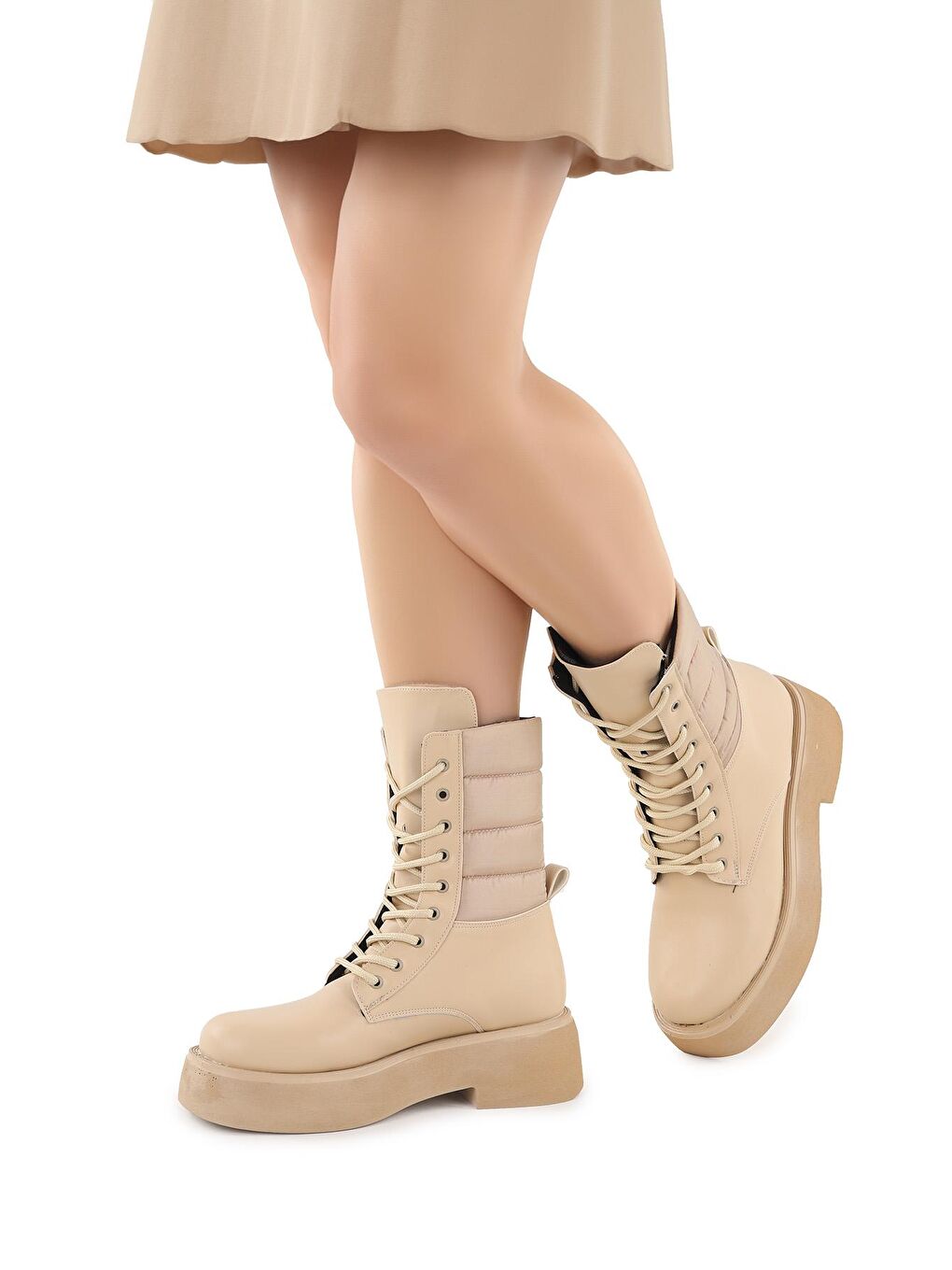 Bej Cilt Fermuarlı Kadın Bot Ayakkabı Fls 52-454-1