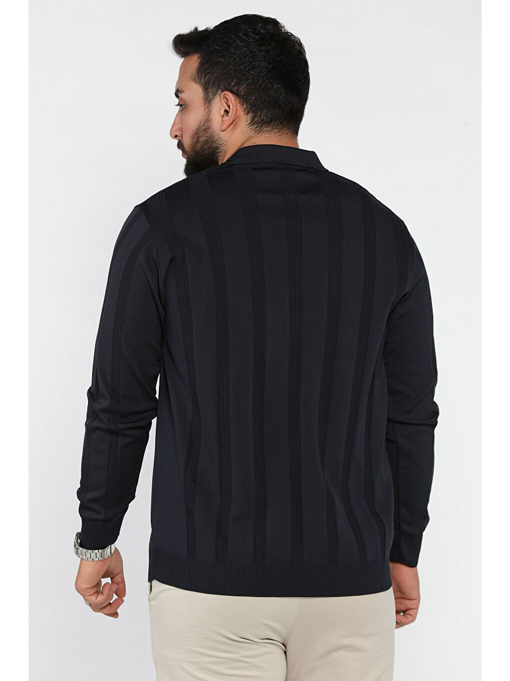 Lacivert Polo Yaka Desenli Erkek Triko Kazak-2