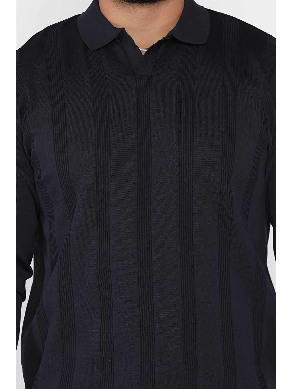 Lacivert Polo Yaka Desenli Erkek Triko Kazak-3