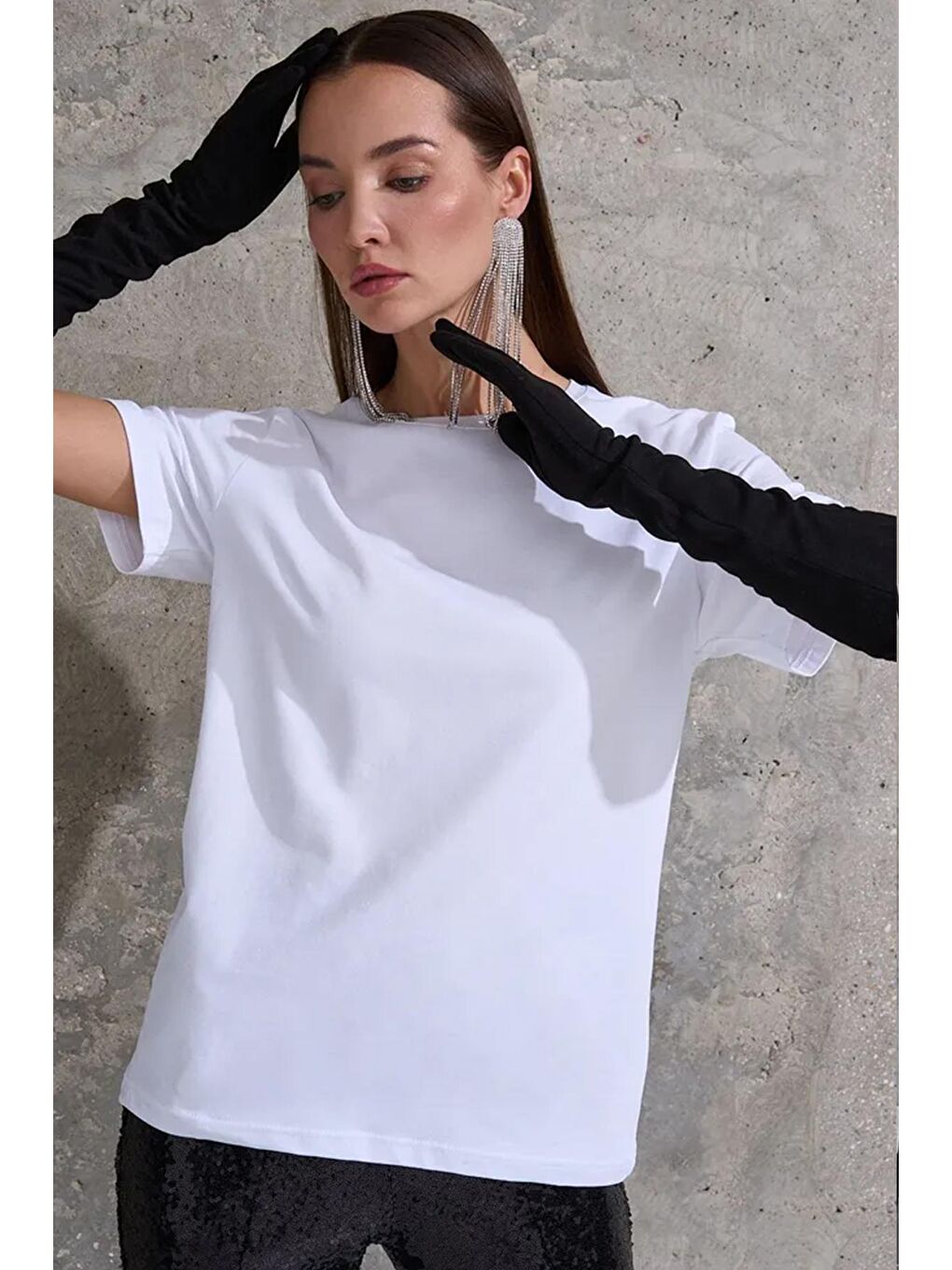 uyguntarz Beyaz Unisex Pamuklu Oversize Basic Tshirt