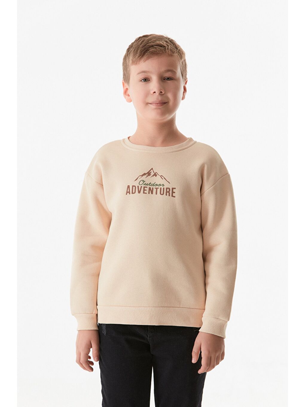 Fullamoda Bej Adventure Yazı Baskılı Erkek Çocuk Sweatshirt