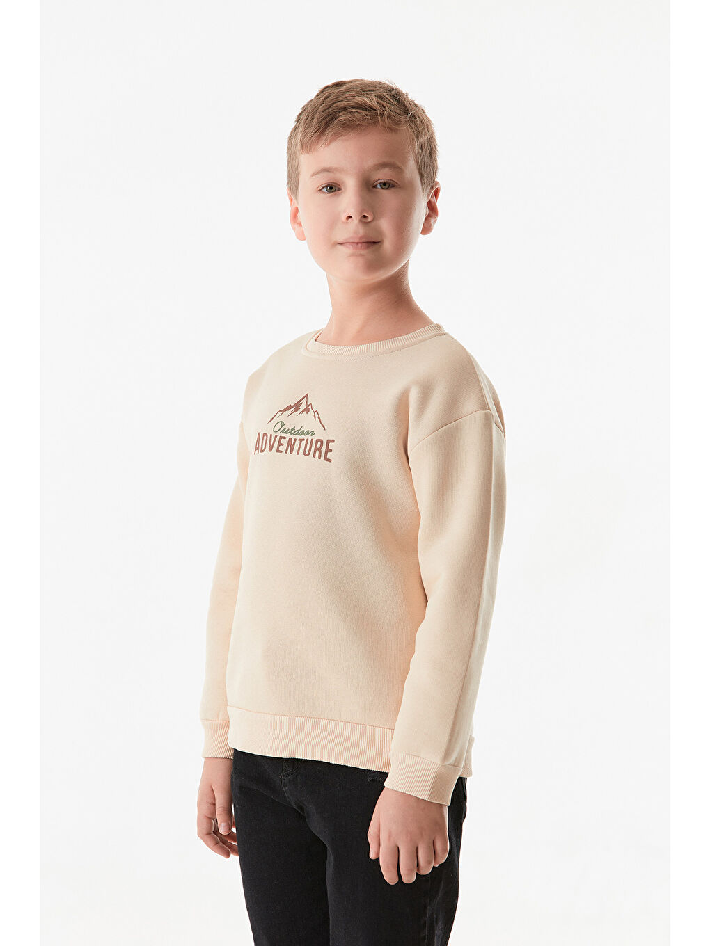 Fullamoda Bej Adventure Yazı Baskılı Erkek Çocuk Sweatshirt - 2