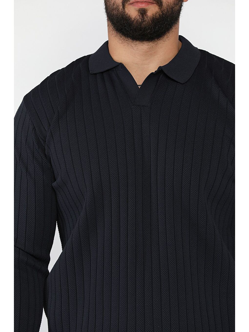 Lacivert Erkek Polo Yaka Desenli Triko Kazak-3