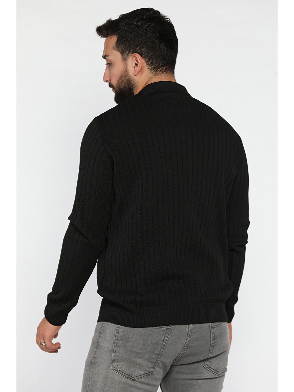 Siyah Erkek Polo Yaka Desenli Triko Kazak-2