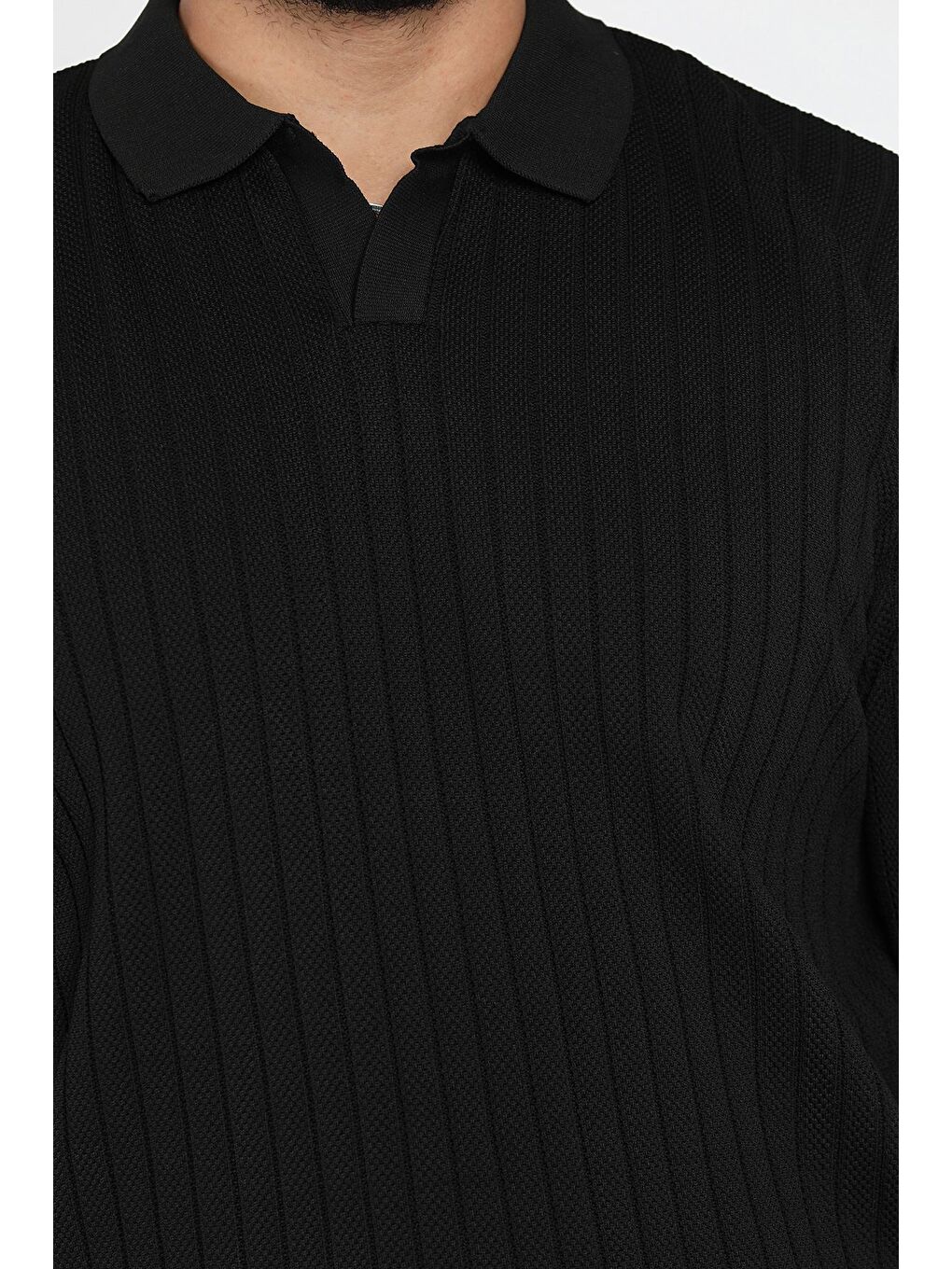 Siyah Erkek Polo Yaka Desenli Triko Kazak-3