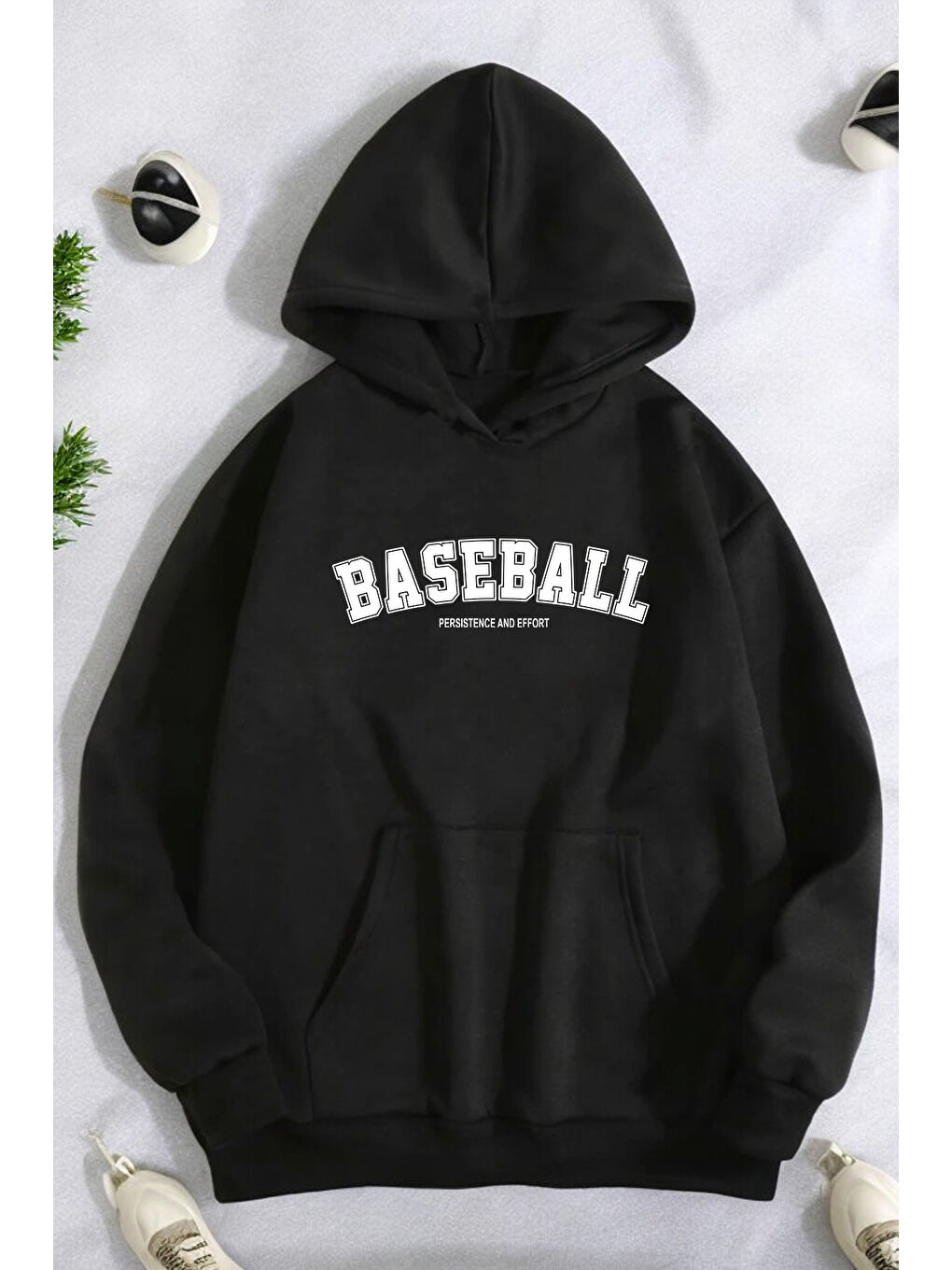 uyguntarz Siyah Baseball Baskılı Oversize Sweatshirt