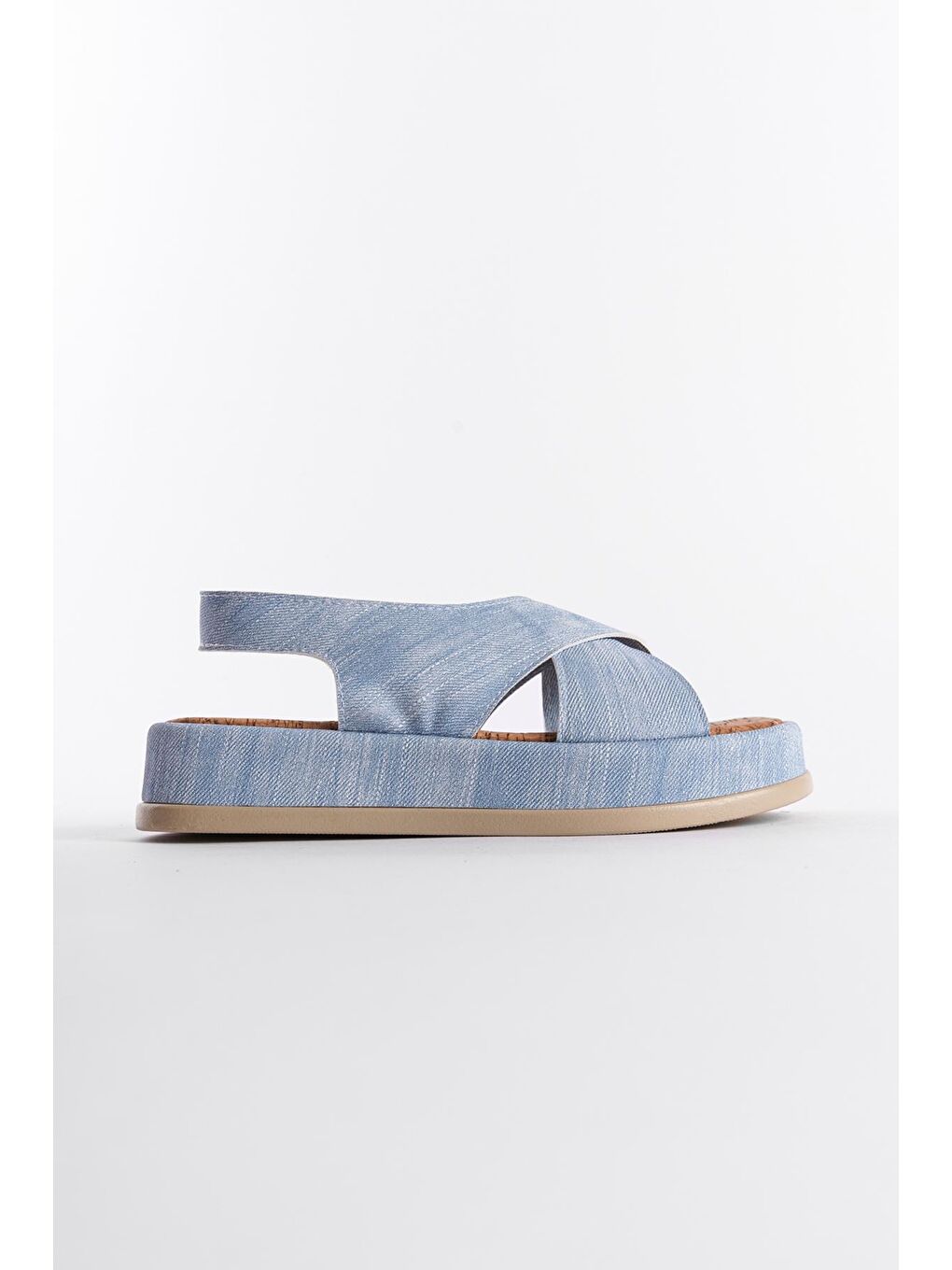 Turkuaz Dolgu Topuklu Çapraz Bantlı Kadın Sandalet-1