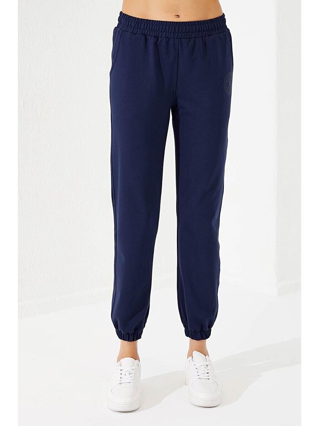 İndigo Çizgi Baskılı Rahat Form Lastik Paça Kadın Eşofman Alt - 94585-1