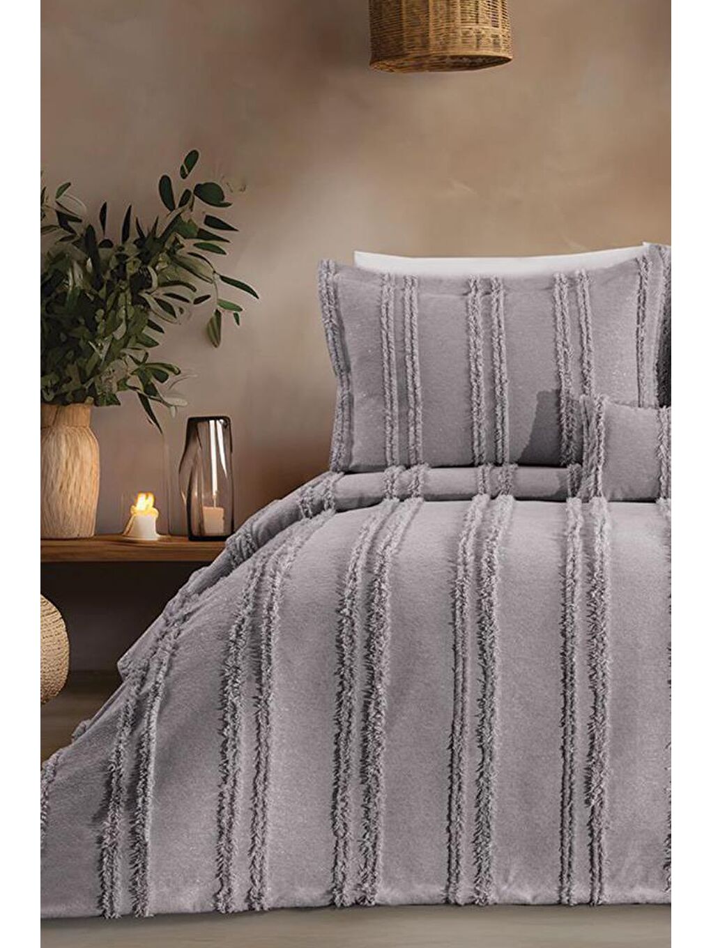 Ways Şönil Çift Kişilik Yatak Örtüsü Gri-1