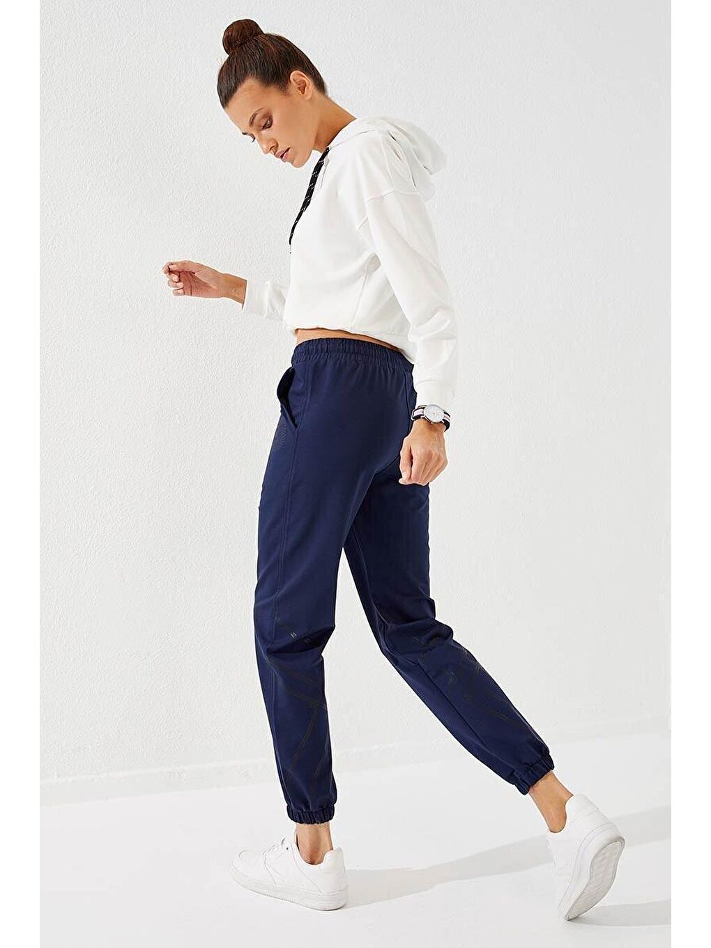 İndigo Çizgi Baskılı Rahat Form Lastik Paça Kadın Eşofman Alt - 94585-2