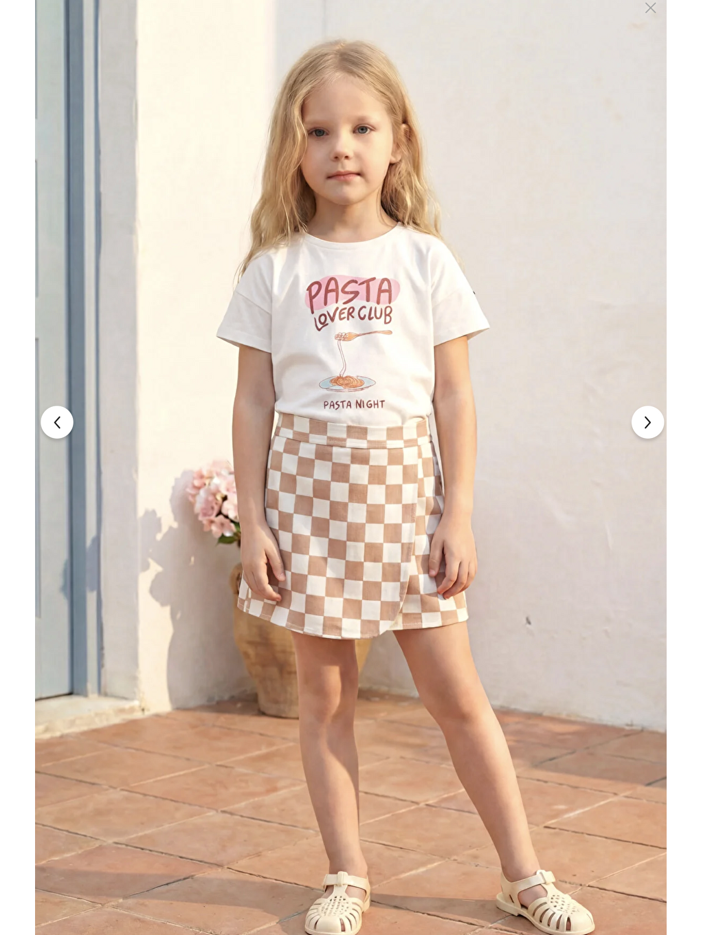 Karışık Kız Çocuk Pamuklu Pasta Baskılı T-shirt Kareli Etek Takım-1
