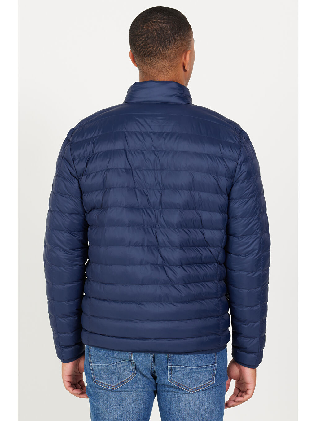 Erkek Lacivert Standart Fit Normal Kesim Dik Yaka Mont-5