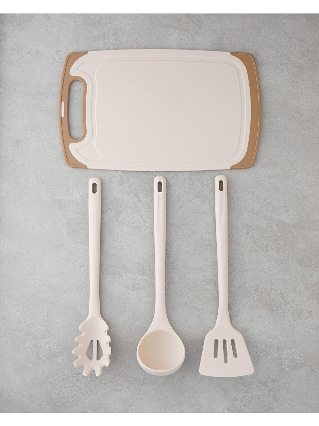 Ekru Pro Cut Silikon,Plastik,Paslanmaz Çelik Kesme Tahtası, Servis Gereci Bıçak Seti 21.5x13x20 cm Krem-3