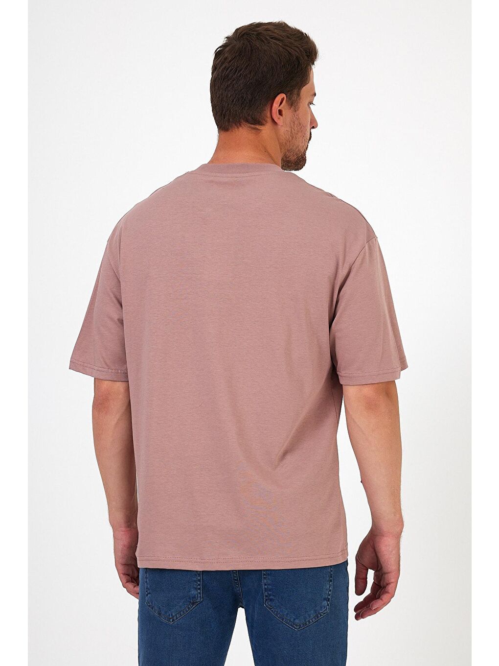 Pembe Bisiklet Yaka Hawaıı Baskılı Erkek Tişört 7021-3