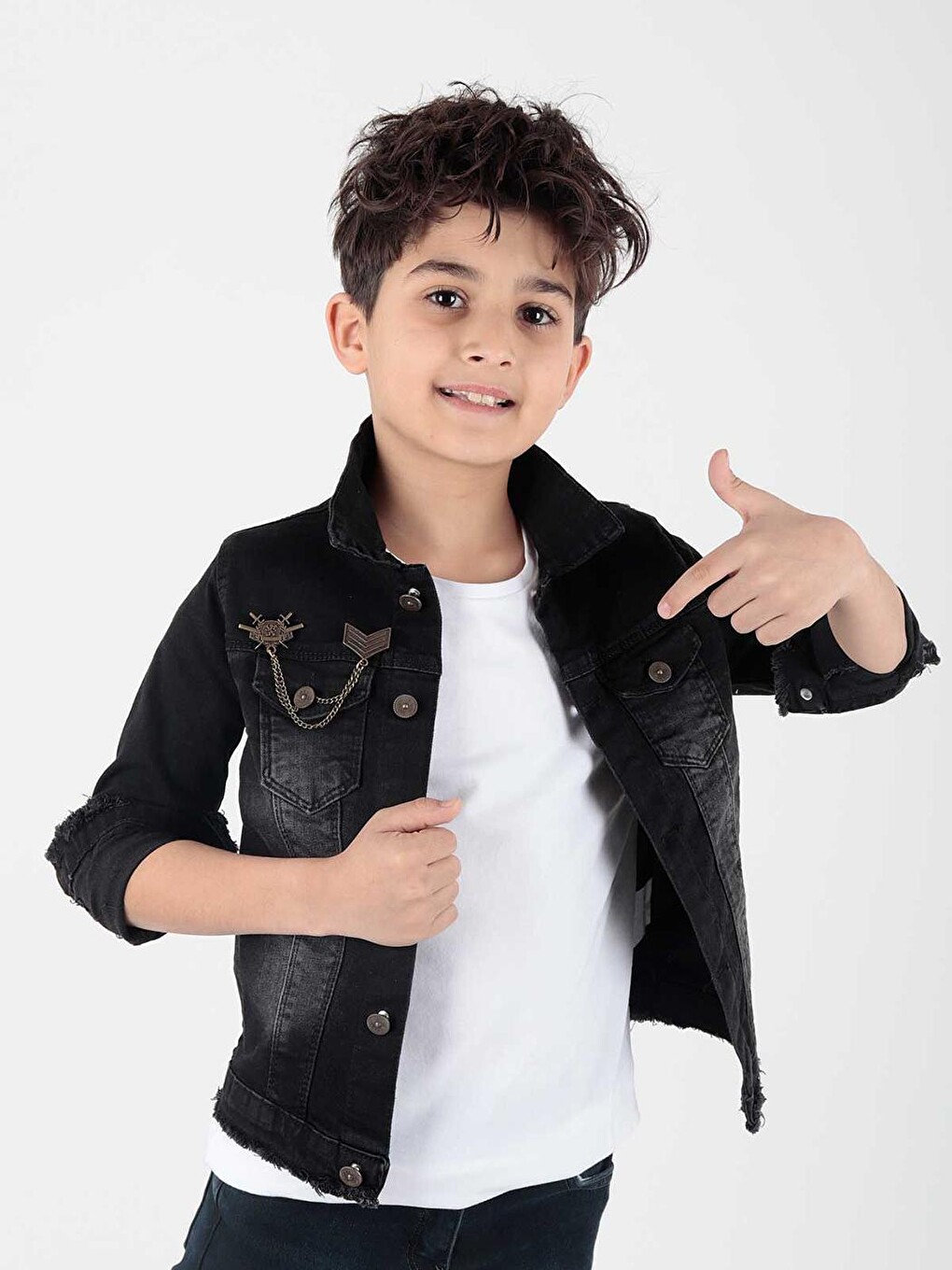 Siyah Erkek Çocuk Jean Ceket-1