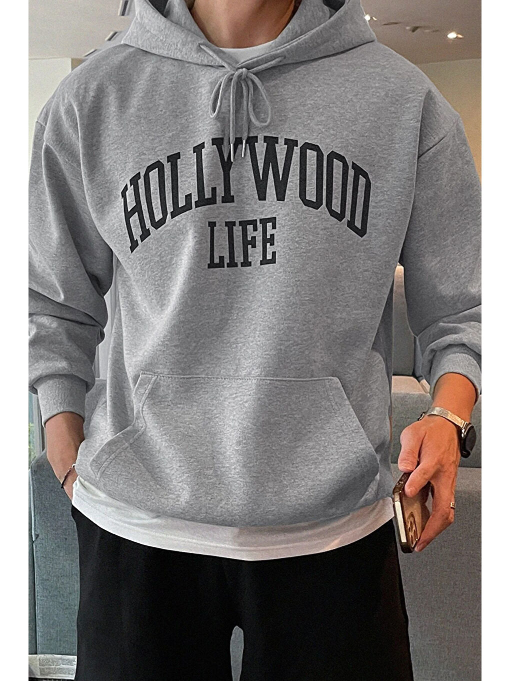 uyguntarz Gri Erkek Hoolywood Life Baskılı Oversize Sweatshirt