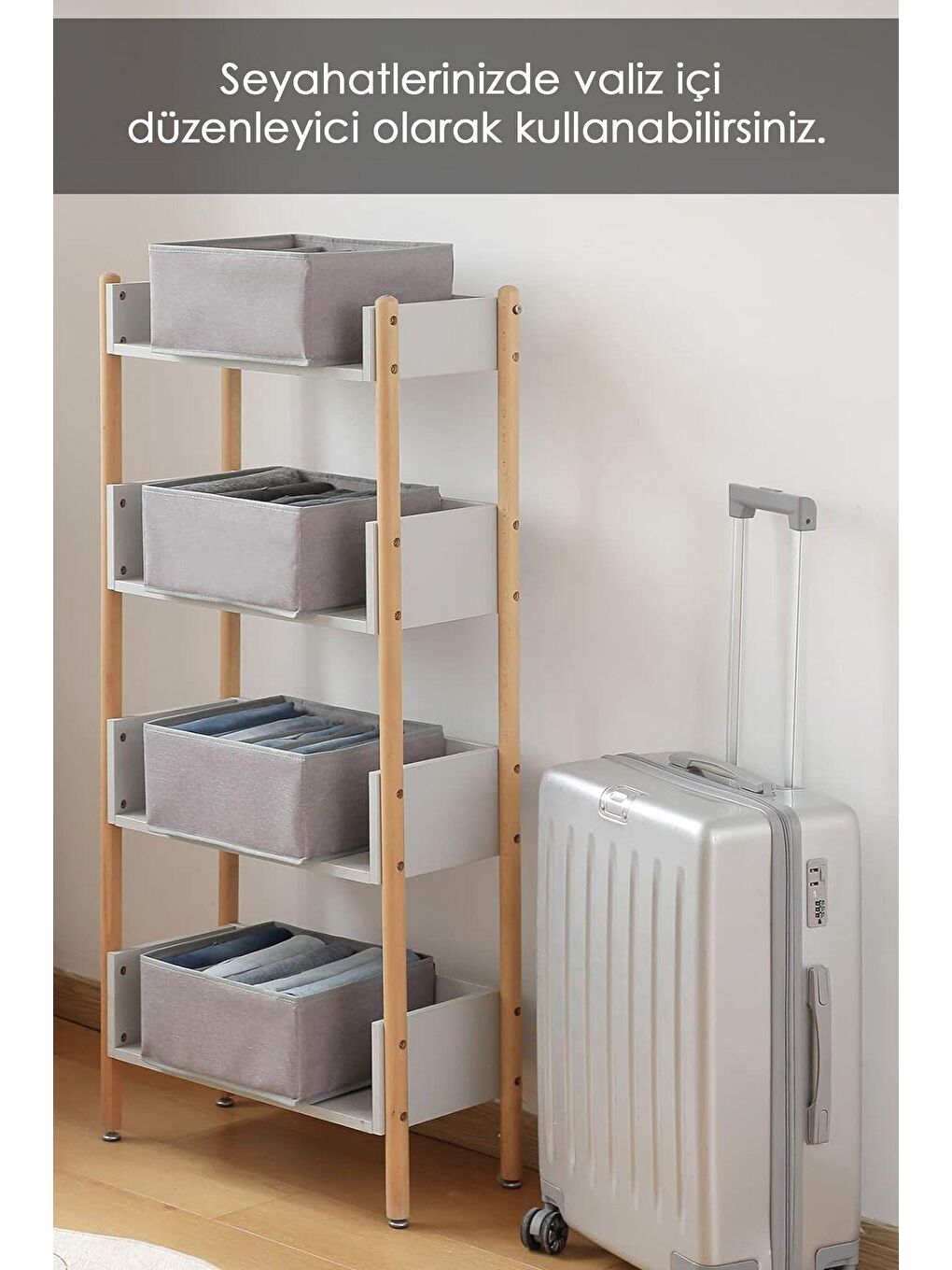 Gri 5 bölmeli Çekmece İçi Düzenleyici, Dolap Çamaşır Düzenleyici, Saklama Kutusu Organizer-3